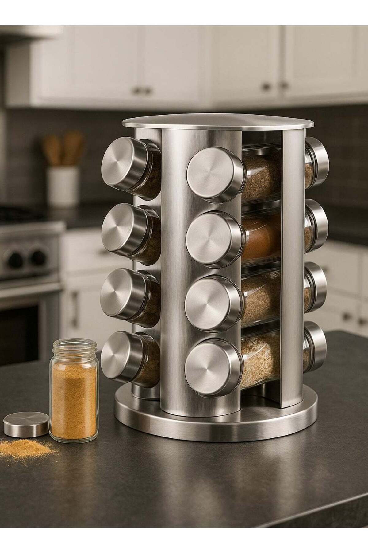 مجموعة زجاجات رش التوابل من 16 قطعة فضية/شفافة