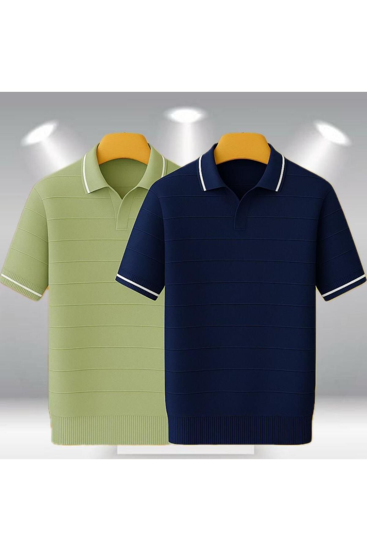 LC Waikiki 2'li Avantaj Paket Polo Yaka Kısa Kollu Çizgili Erkek Yazlık Triko Premium Tişört / T-shirt