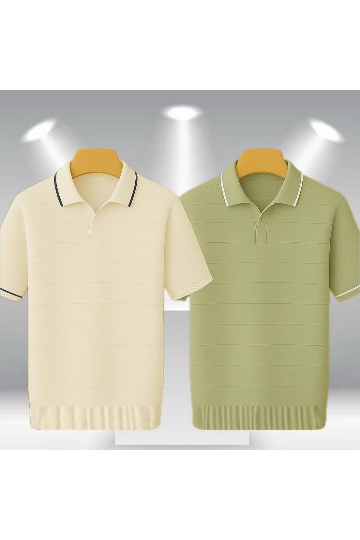 LC Waikiki 2'li Avantaj Paket Polo Yaka Kısa Kollu Çizgili Erkek Yazlık Triko Premium Tişört / T-shirt