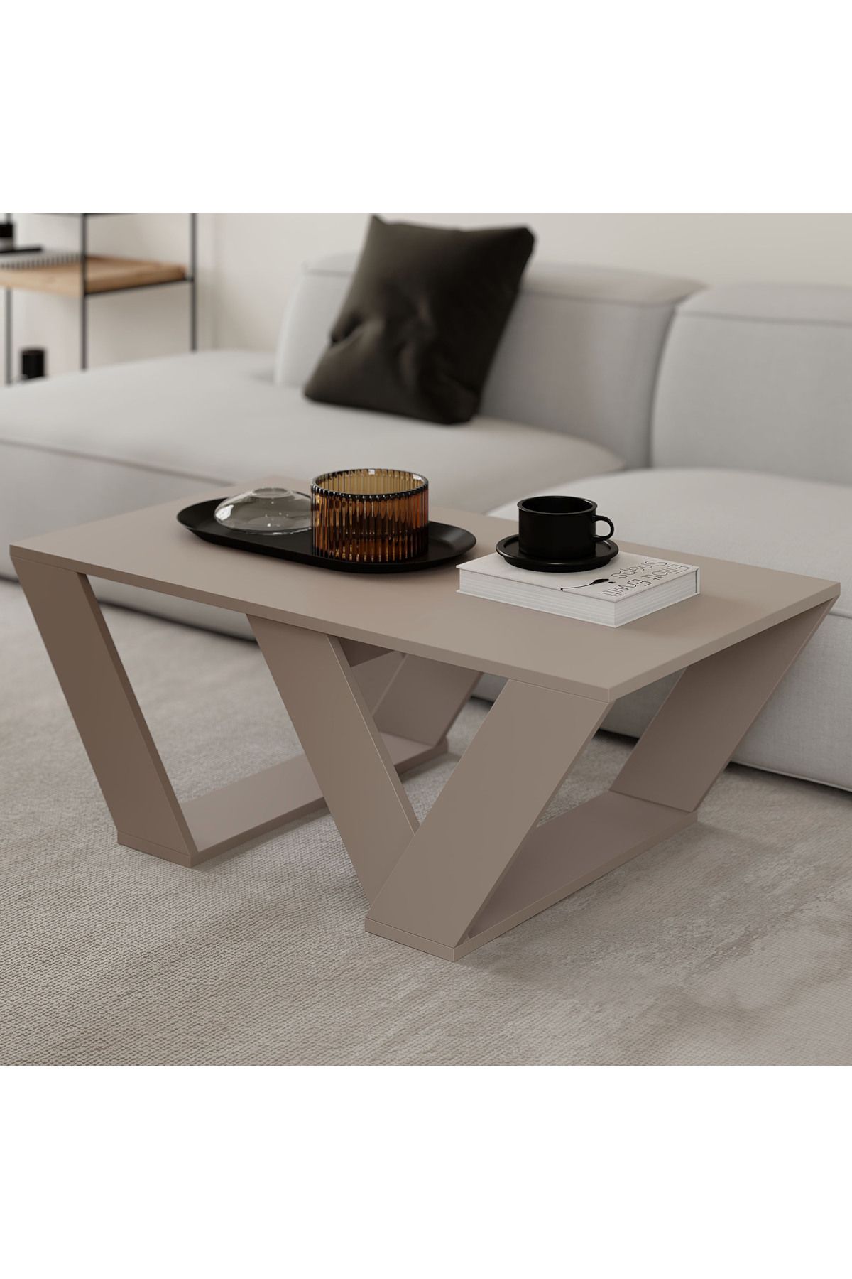 Mourah Home-طاولة قهوة مستطيلة من موراه هوم بيبرا - طاولة أريكة - لون موكا فاتح 2