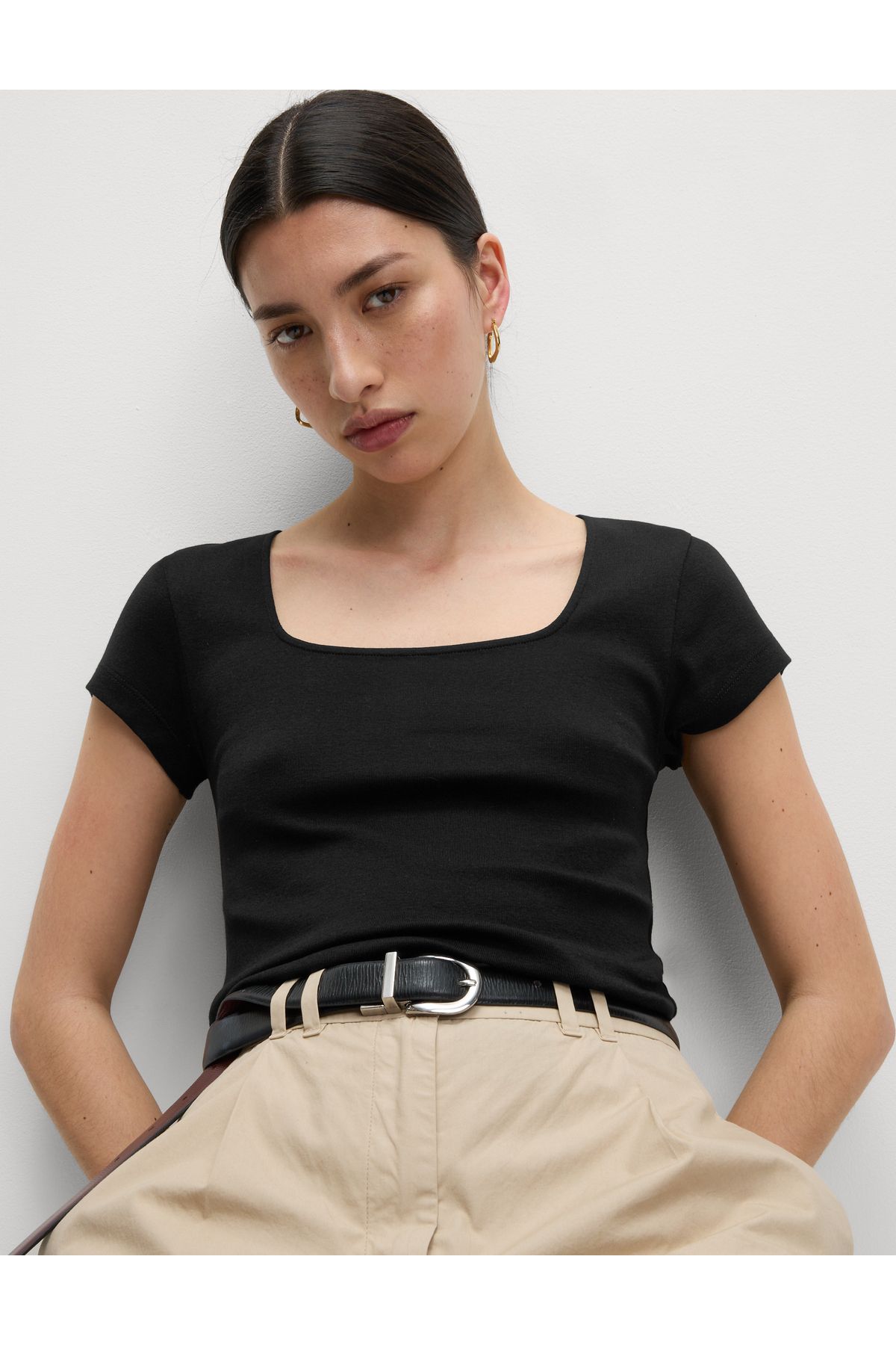 Marks & Spencer Saf Pamuk Kare Yaka Slim Fit Üst