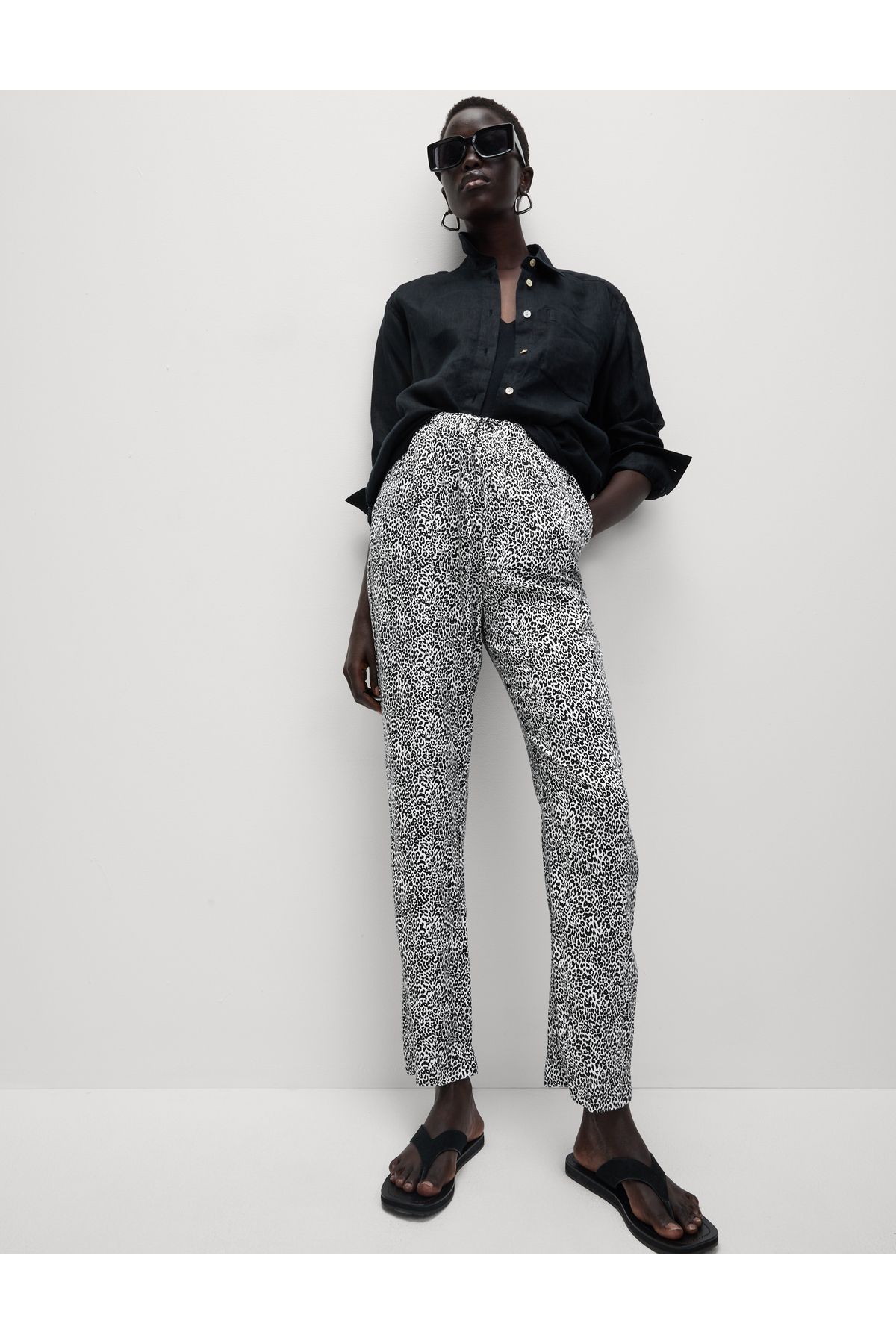 Marks & Spencer %100 Twill Pamuklu Desenli Yüksek Bel Dar Paça Pantolon