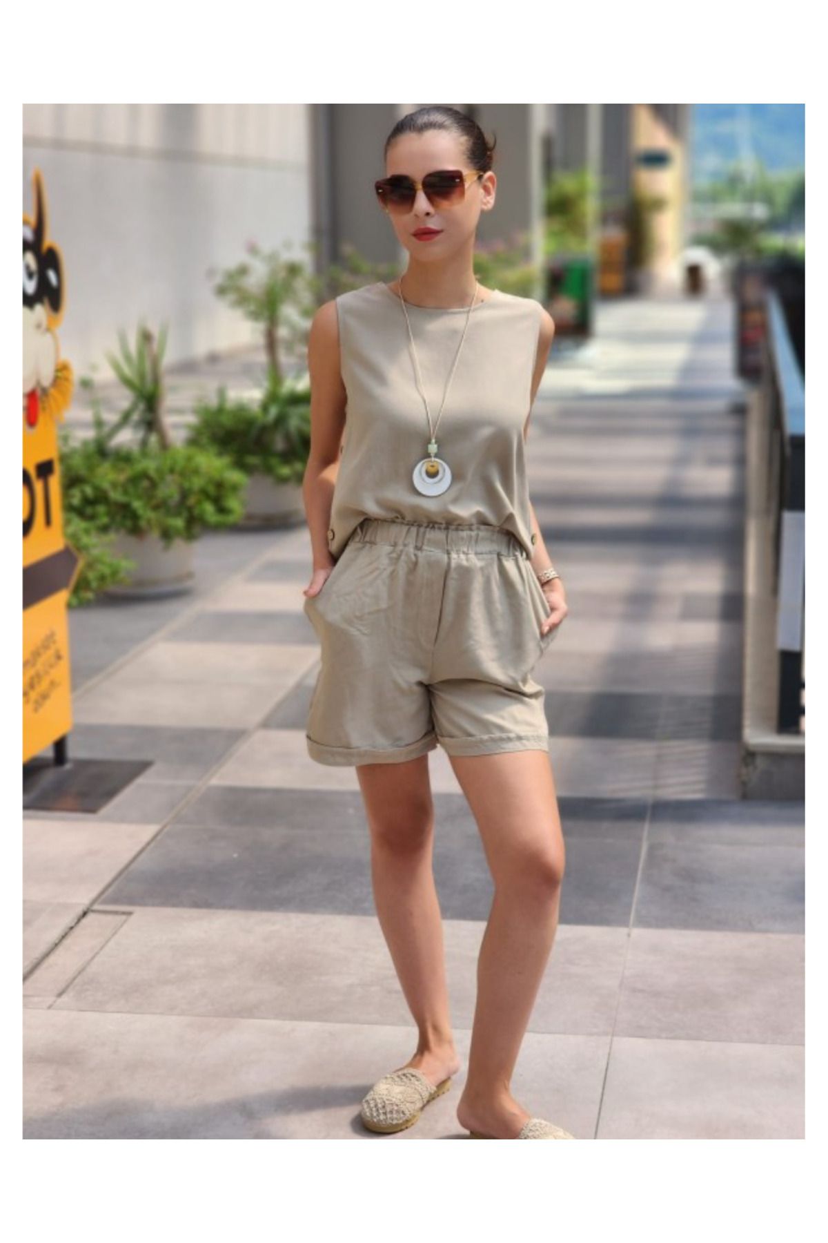 LOOK STORY Kadın Beli Lastikli Keten Şort
