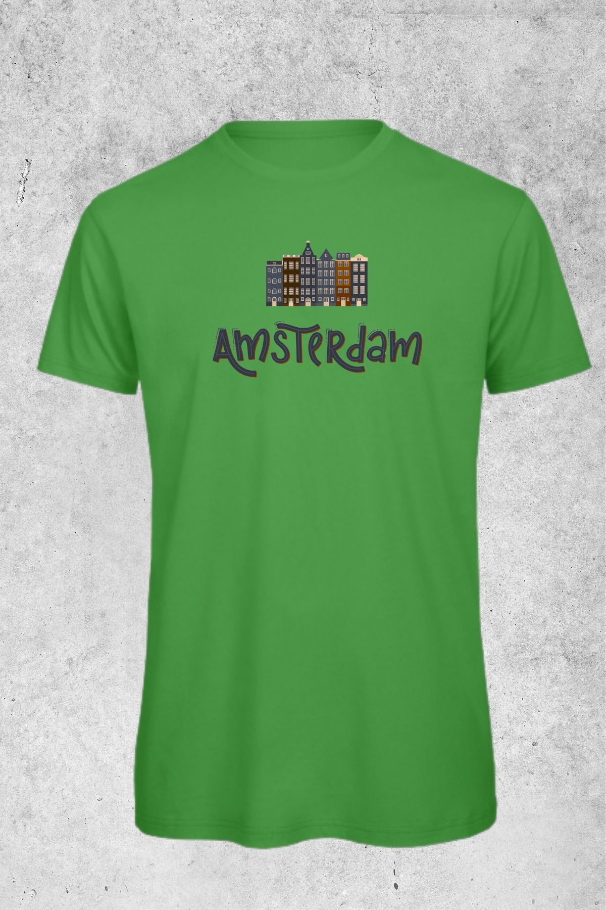 MOLICO Basic unisex sıfır yaka kısa kollu Amsterdam baskılı tshirt
