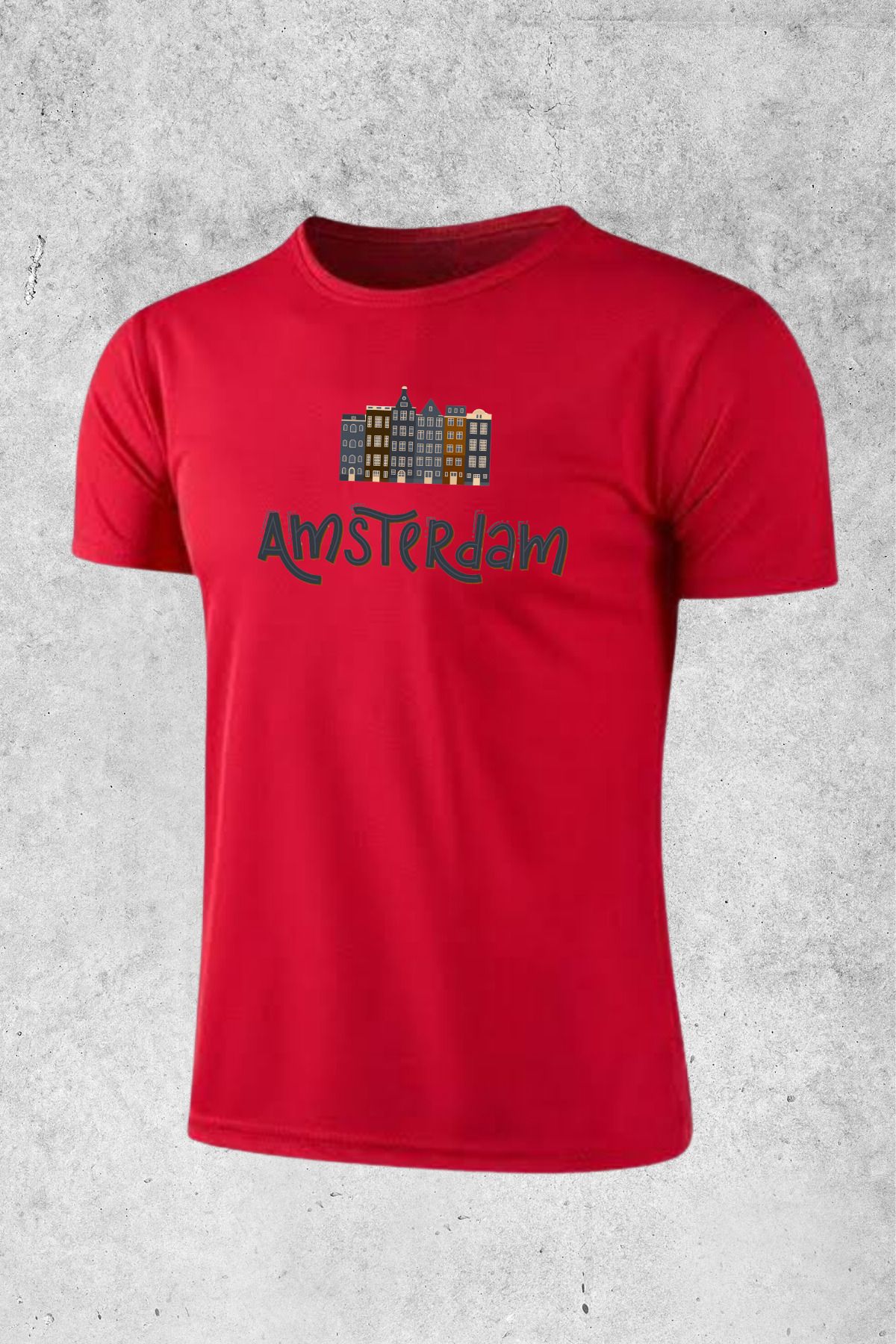 MOLICO Basic unisex sıfır yaka kısa kollu Amsterdam baskılı tshirt