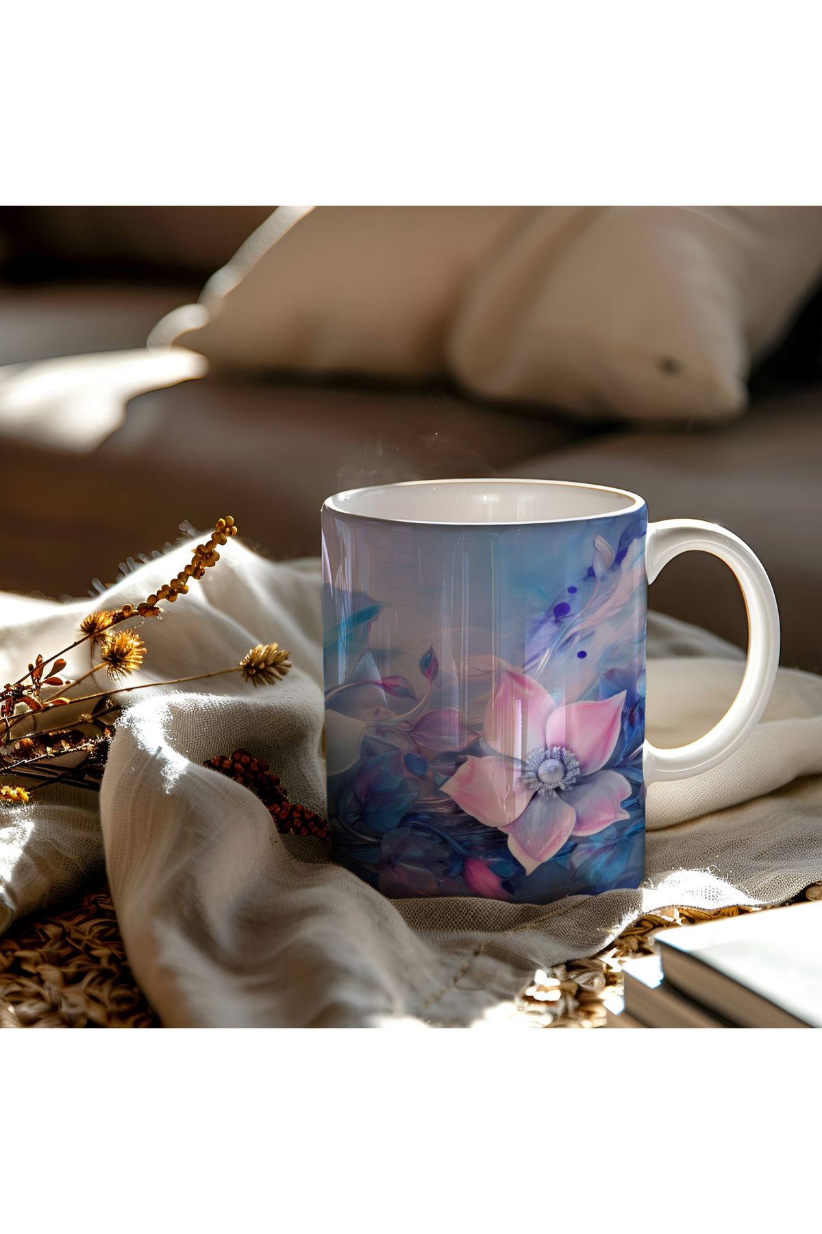 waspandhornet Pastel Çiçek Desenli Seramik Kupa