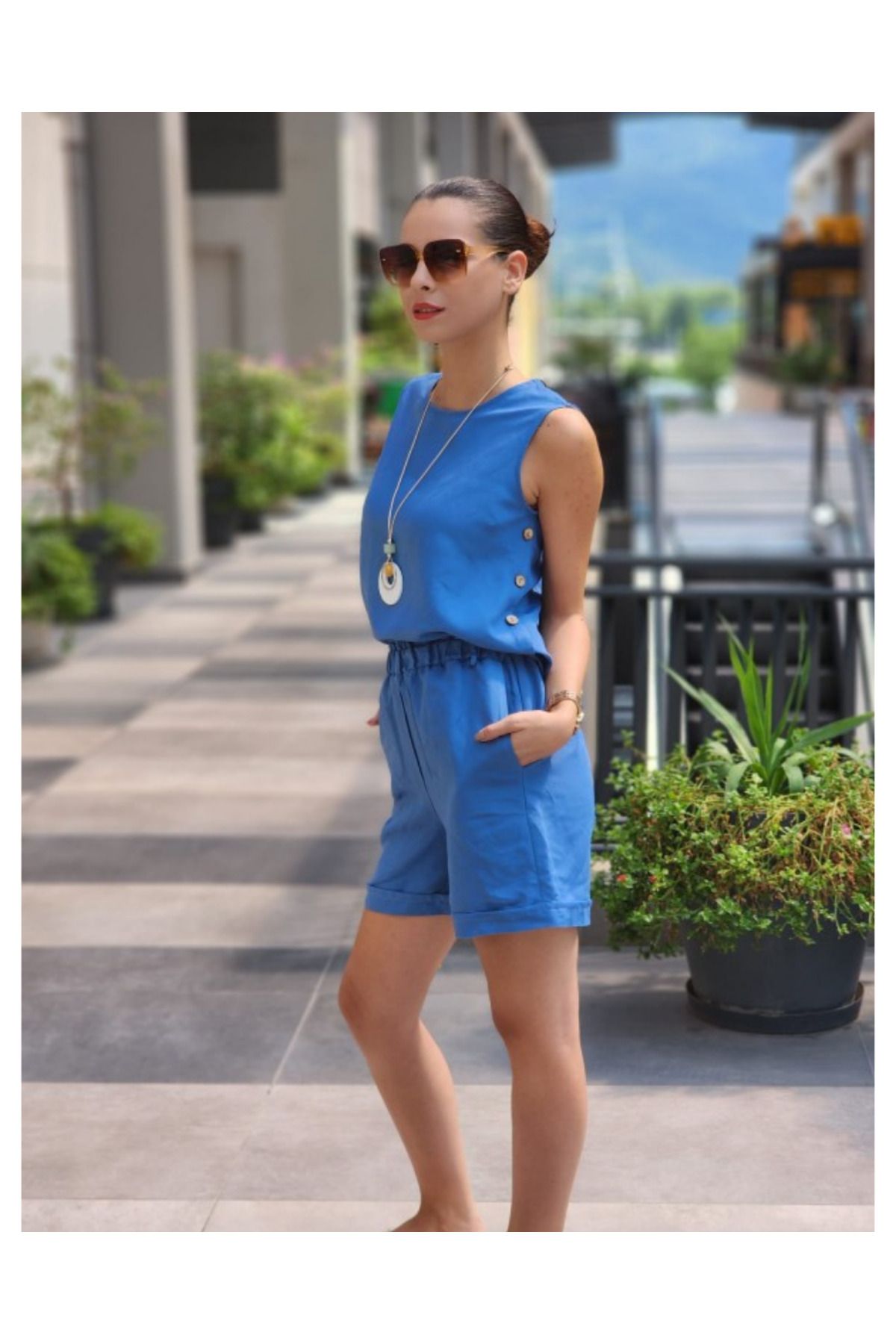 LOOK STORY Kadın Beli Lastikli Keten Şort