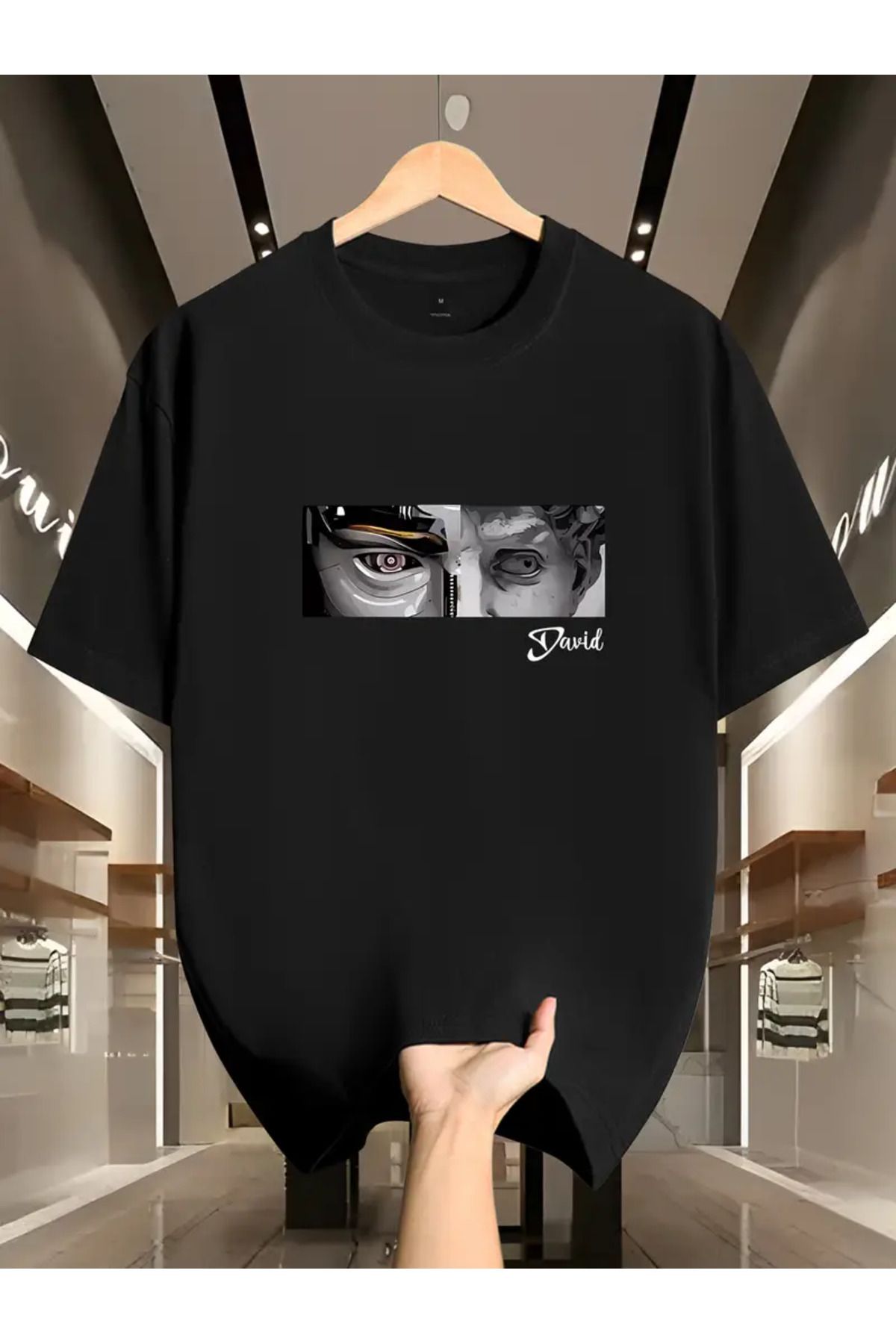 LAND MODA Erkekler için rahat moda 200g pamuk kısa kollu tişört - "David" grafik baskıl