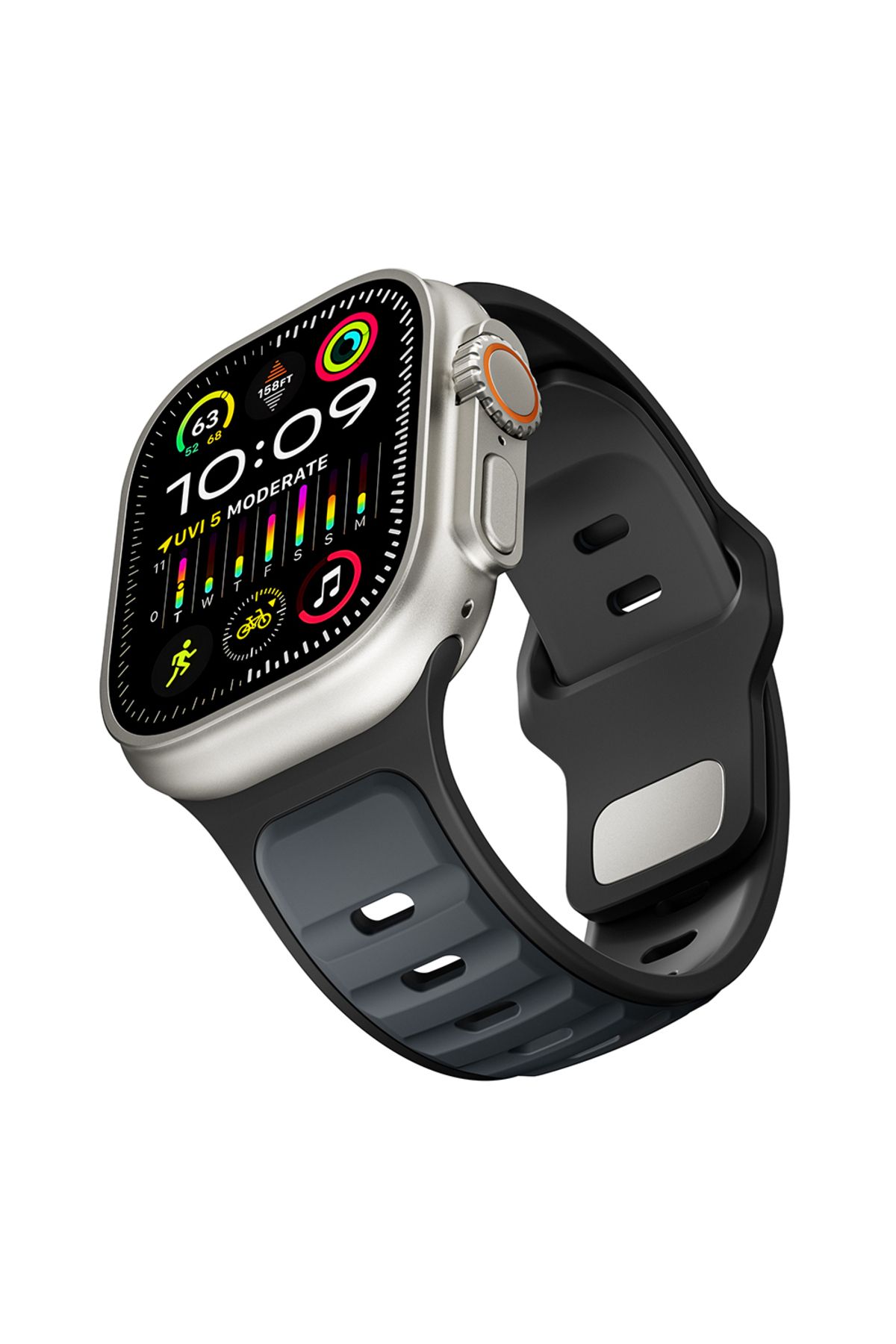 Strap U Apple Watch 3/4/5/6/7/8/9/10/se/ultra/ultra2 44mm/46mm/49mm Uyumlu Ergonomik Tasarım Silikon Kordon