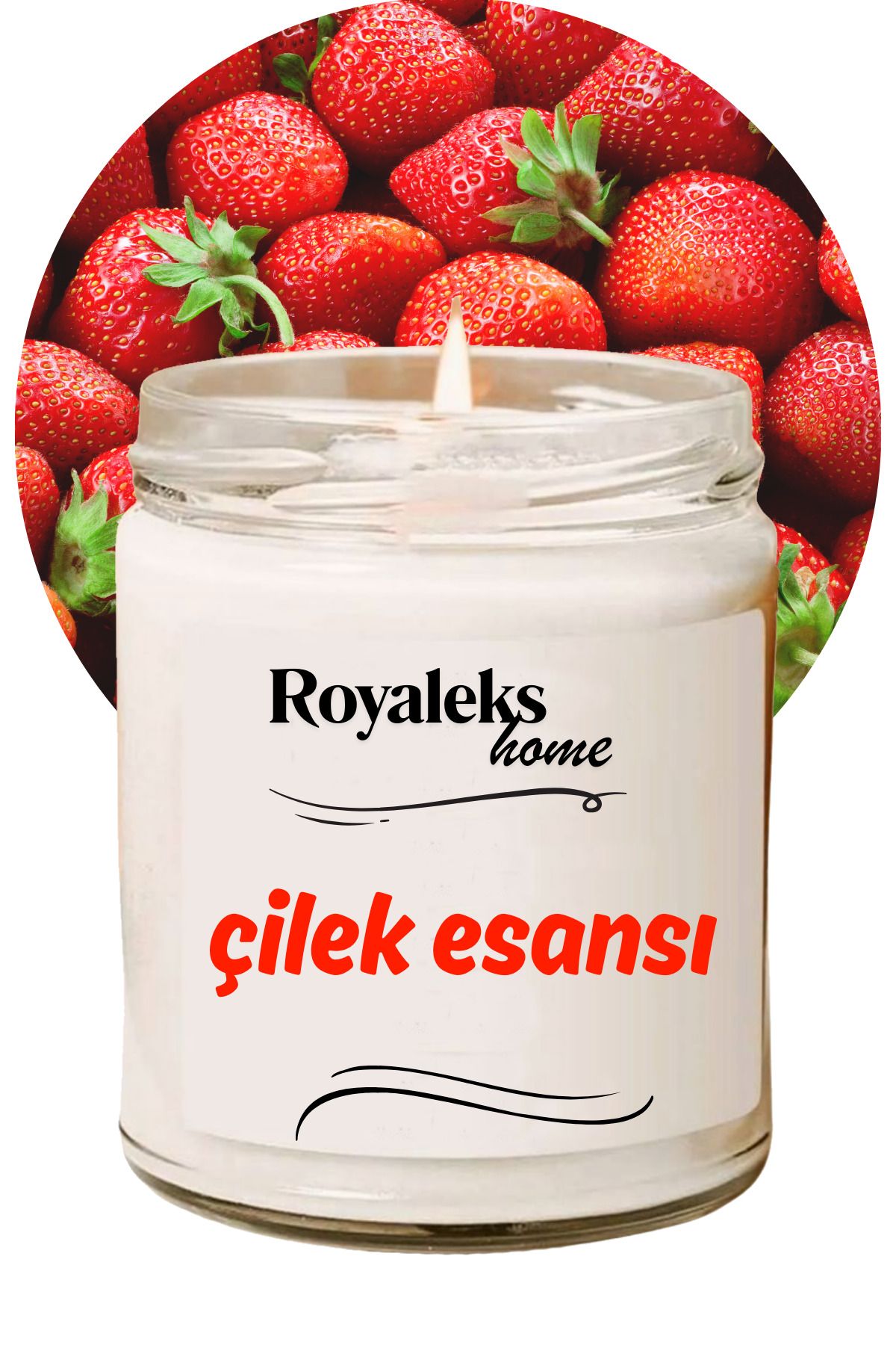 Royaleks Doğal Özel Seri Kokulu Dekoratif Kavanoz Mum 210 cc - Çilek Esansı - RYL