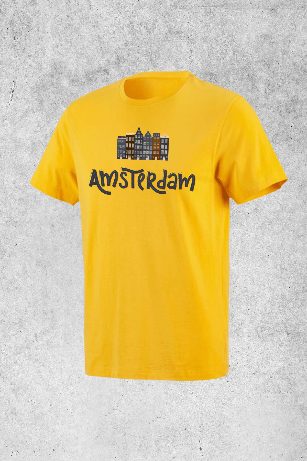 MOLICO Basic unisex sıfır yaka kısa kollu Amsterdam baskılı tshirt