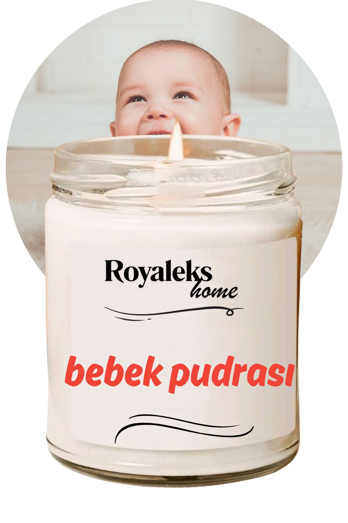 Royaleks Doğal Özel Seri Kokulu Dekoratif Kavanoz Mum 210 cc - Bebek Pudrası - RYL