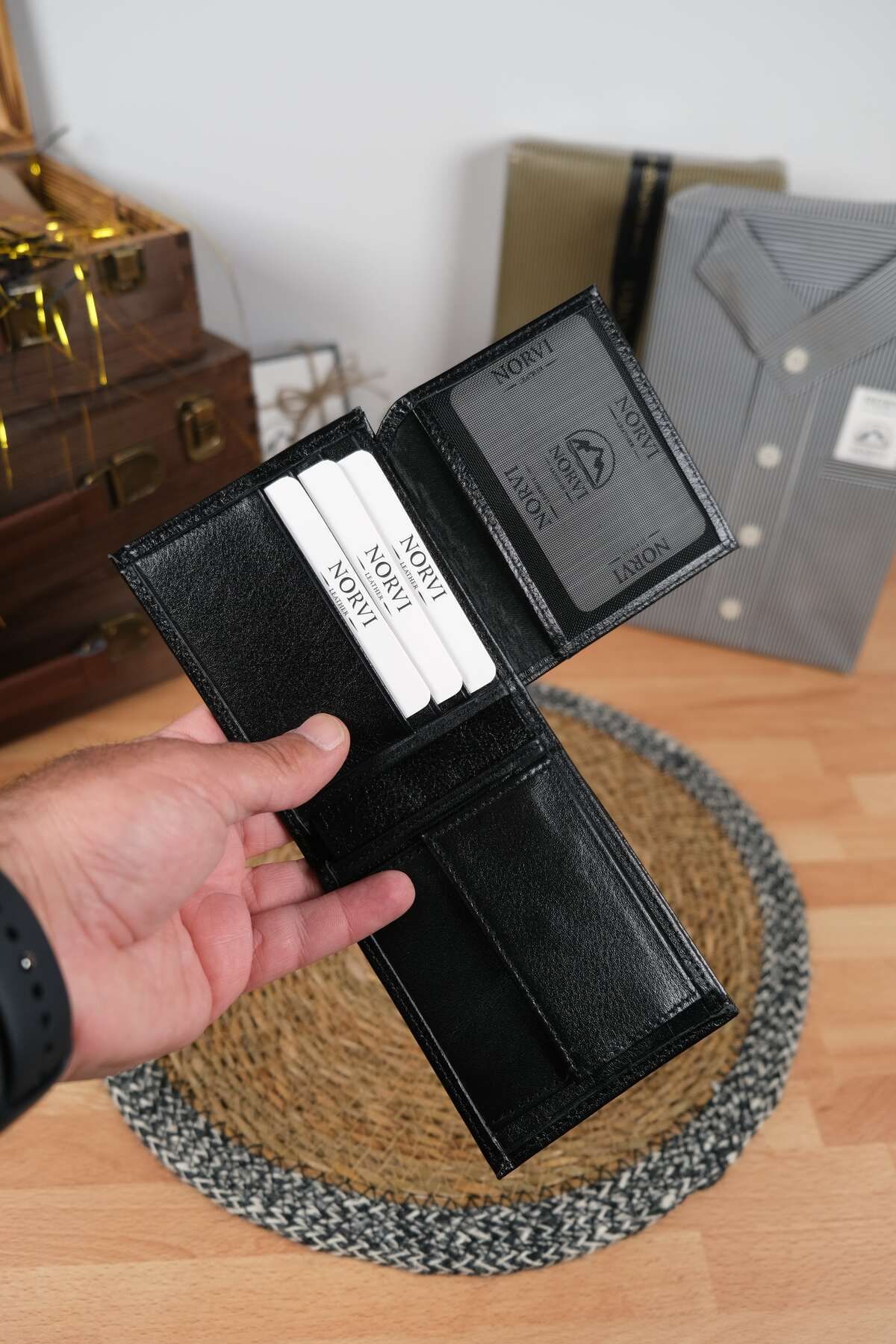 Norvi Leather Klasik Madeni Para Bölmeli Hakiki Deri Cüzdan Siyah