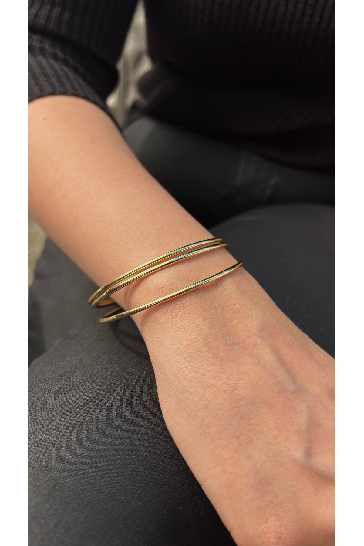 XUPING JEWELRY Xuping 14K Renginde 3’lü İnce Boru Bilezik iç çap:6cm