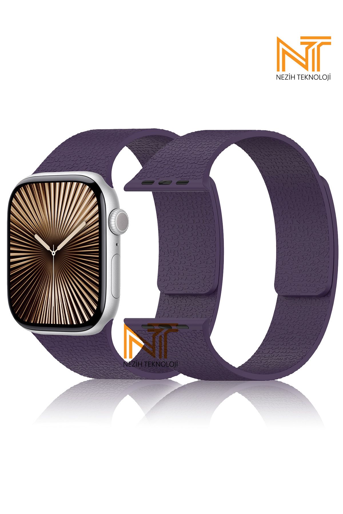 Nezih Case Apple Watch 3/4/5/6/7/8/9/10/se/ultra/ultra2 44mm/46mm/49mm Uyumlu Kabartma Desen Silikon Kordon