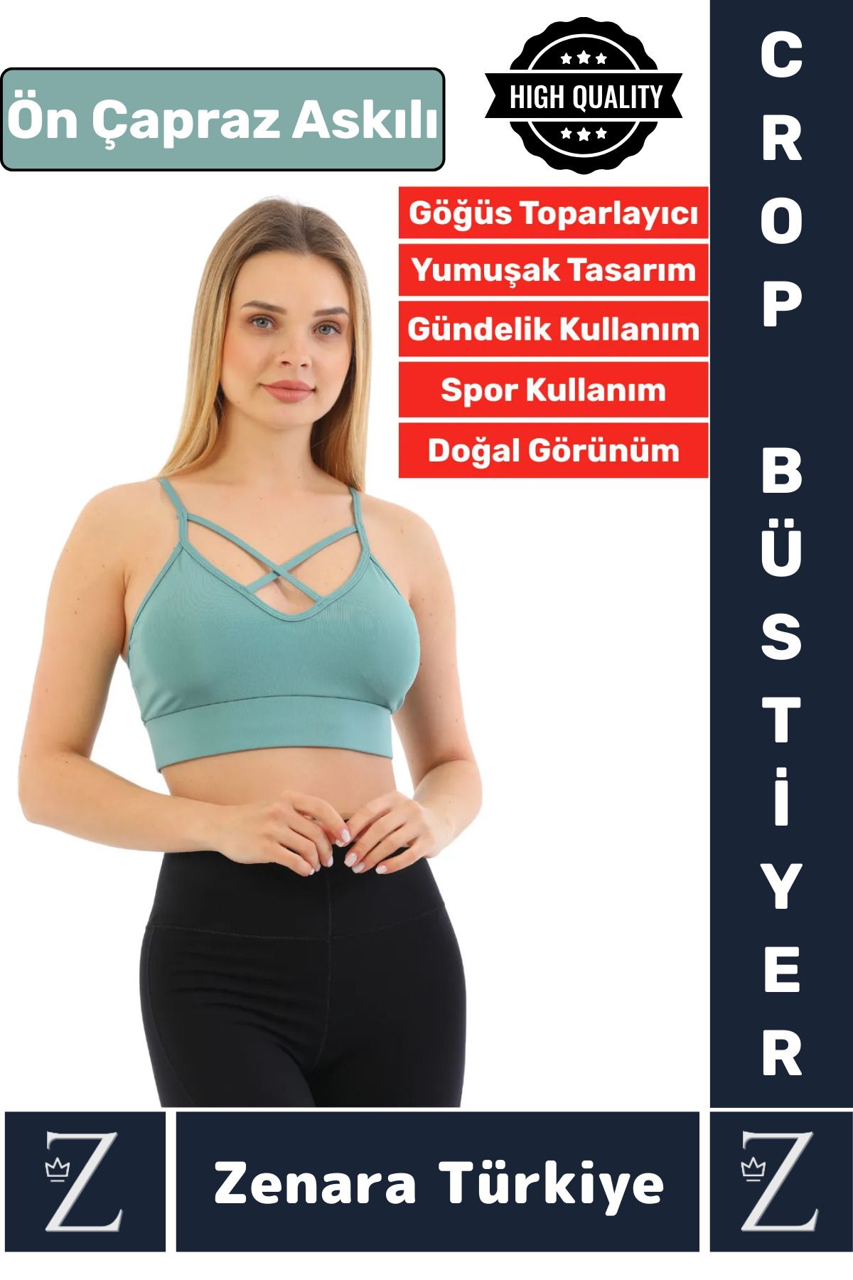 Zenara Luxery Göğüs Toparlayan Sarkma Önleyen Spor Gündelik Kullanım Ön Çapraz Askılı Micro Crop Büstiyer