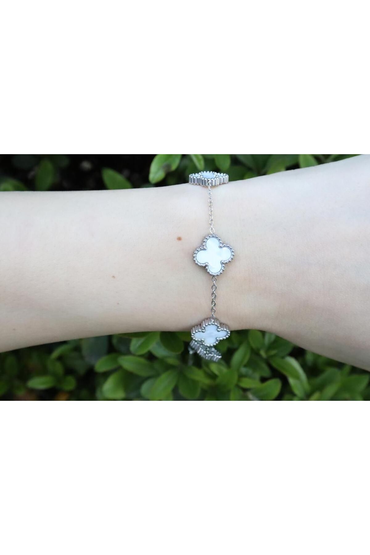 mercanjewelry Silver Çelik Yonca Bileklik