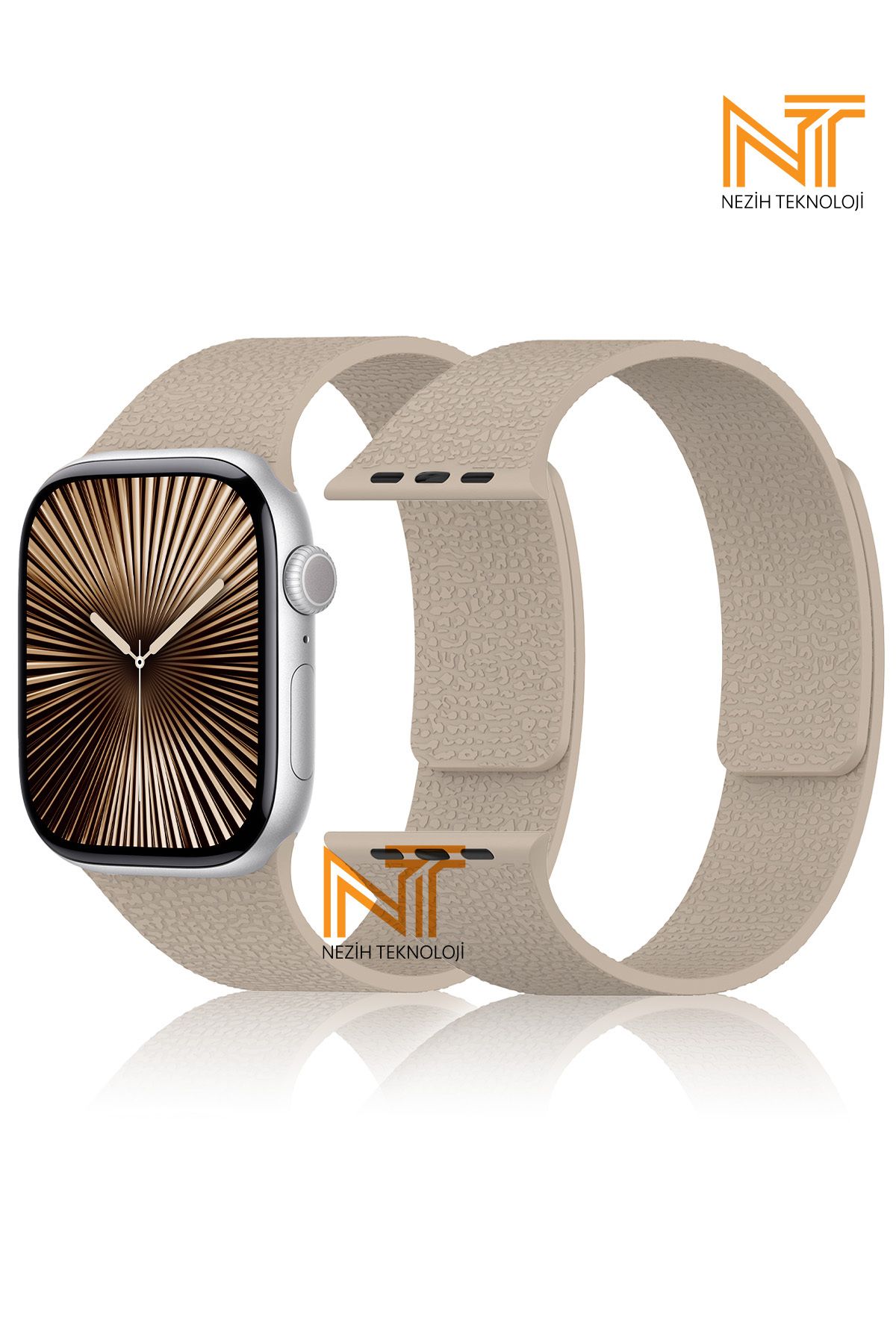 Nezih Case Apple Watch 3/4/5/6/7/8/9/10/se/ultra/ultra2 44mm/46mm/49mm Uyumlu Kabartma Desen Silikon Kordon