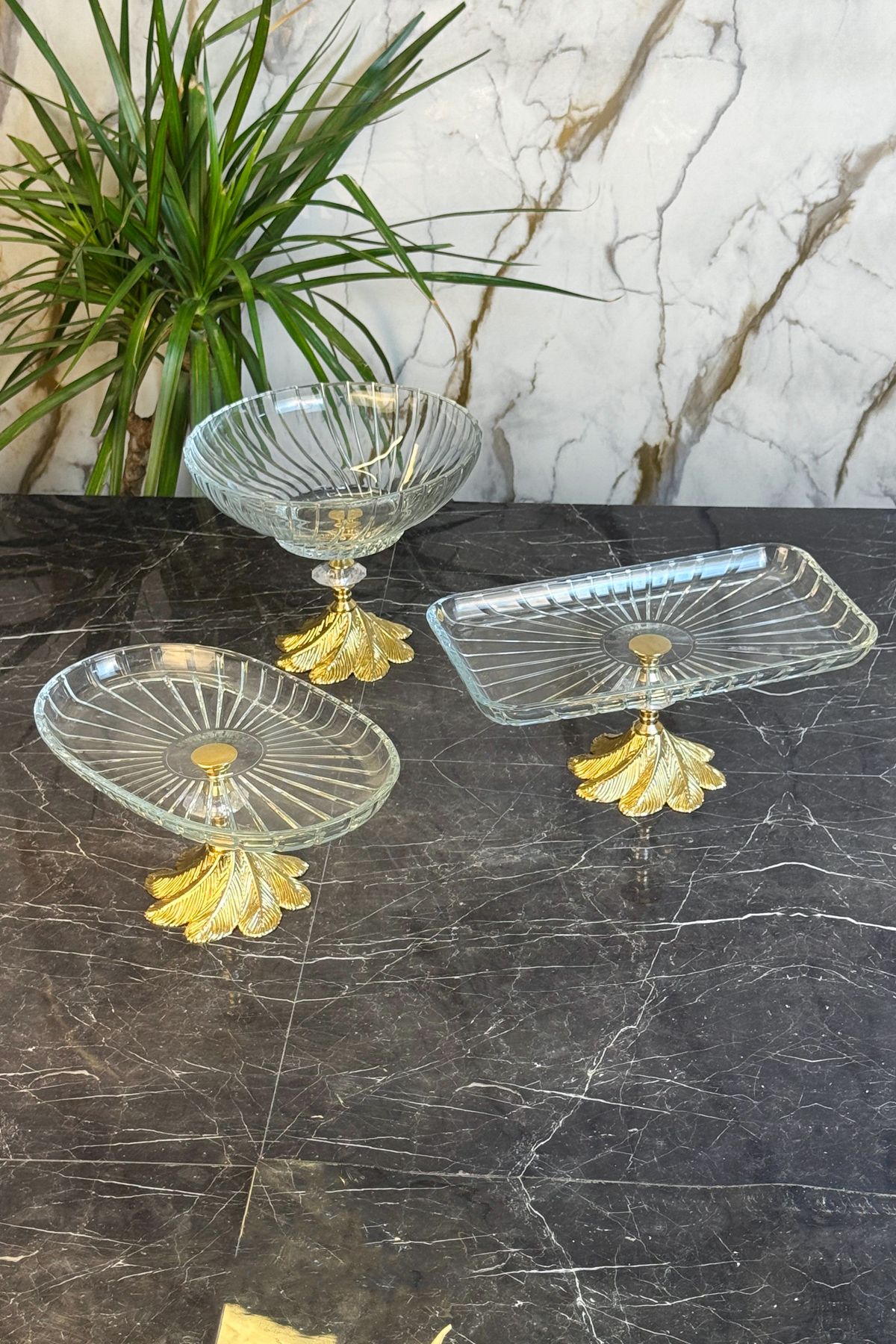 MAY HOME 3'Lü Elegant Cam Sunumluk Kase Tabak Seti & Salata Meyve Kek Meze Sunumluğu