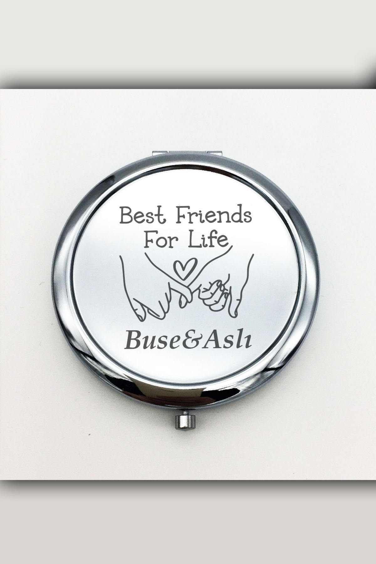 İŞTE BU Kişiye Özel İsimli Friends Baskılı Daire Metal Ayna Çanta, Cep ve Makyaj Aynası