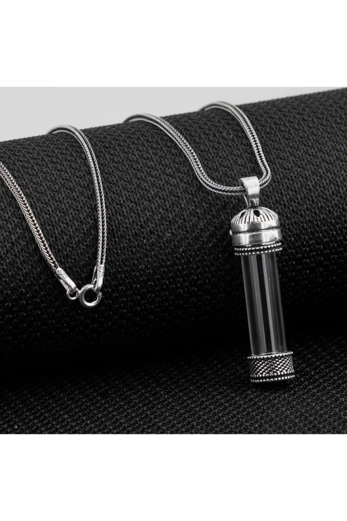 MODA925 925 Ayar Gümüş Açılabilir Cam Tüp Muska Cevşen Kolye