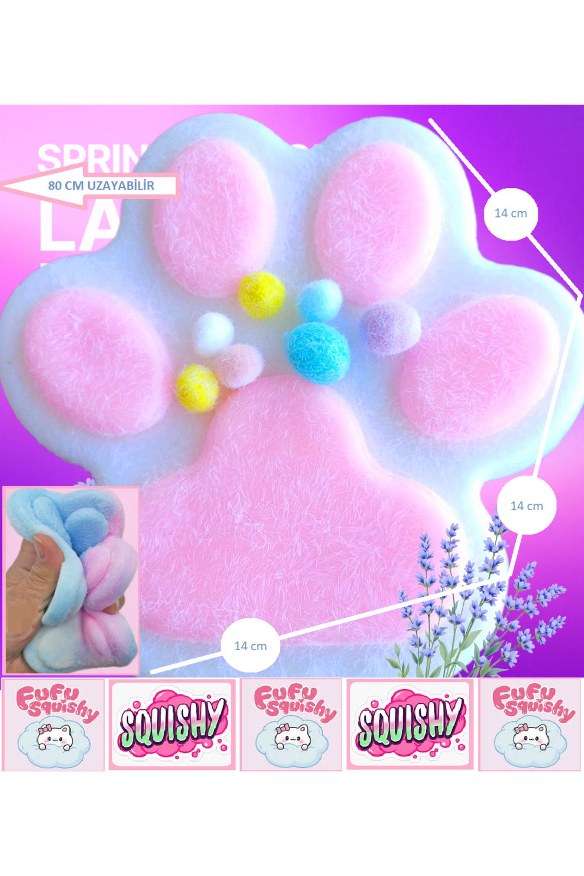 OYUNCAKSAHİLİ Fufu Squishy Jumbo XL Kedi Patisi Tüylü Pembe Sukuşi Oyuncak Pati Esnek 80cm Uzatılır Büyükboy
