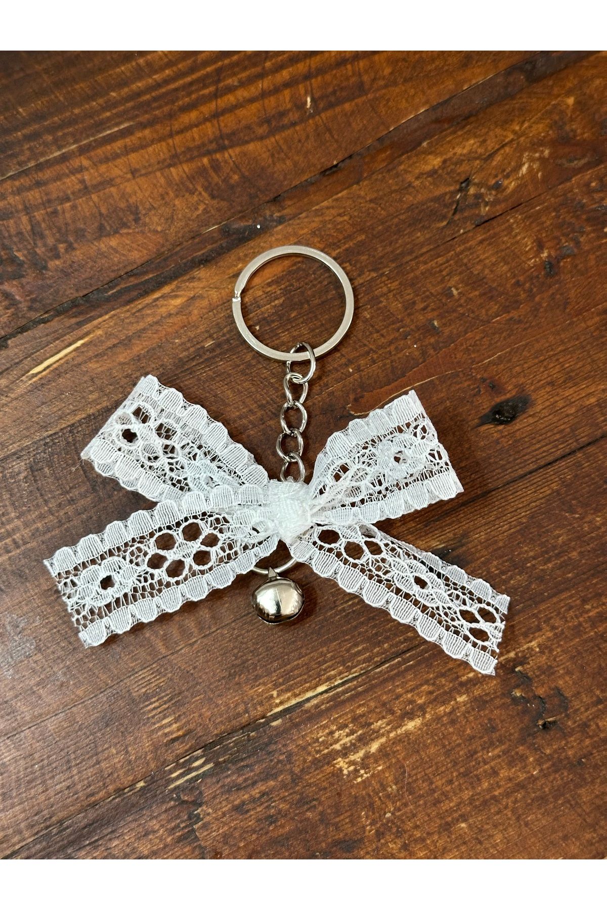 Creative Box Beyaz dantel küçük çanlı fiyonk,çanta süsü,anahtarlık