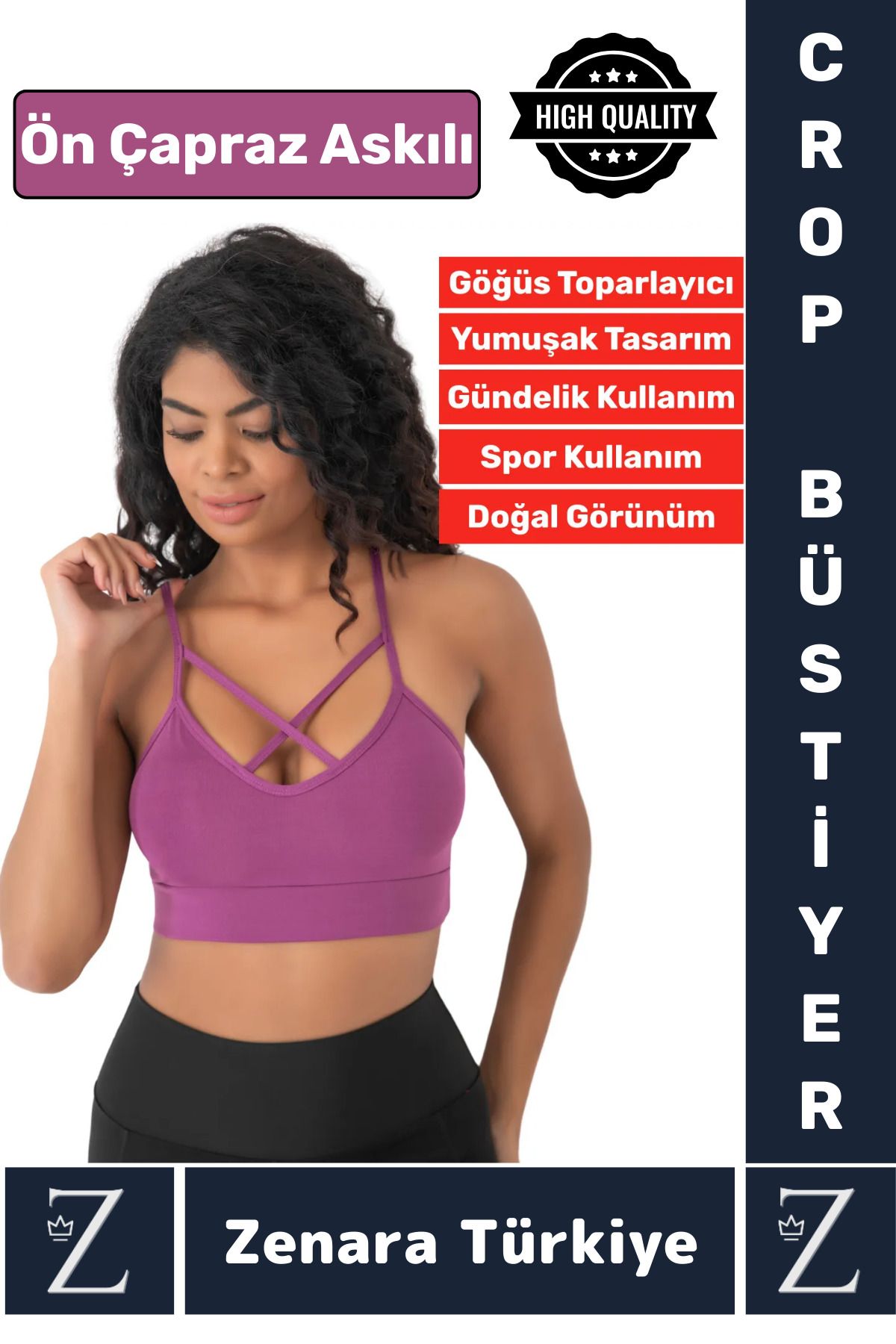 Zenara Luxery Göğüs Toparlayan Sarkma Önleyen Spor Gündelik Kullanım Ön Çapraz Askılı Micro Crop Büstiyer