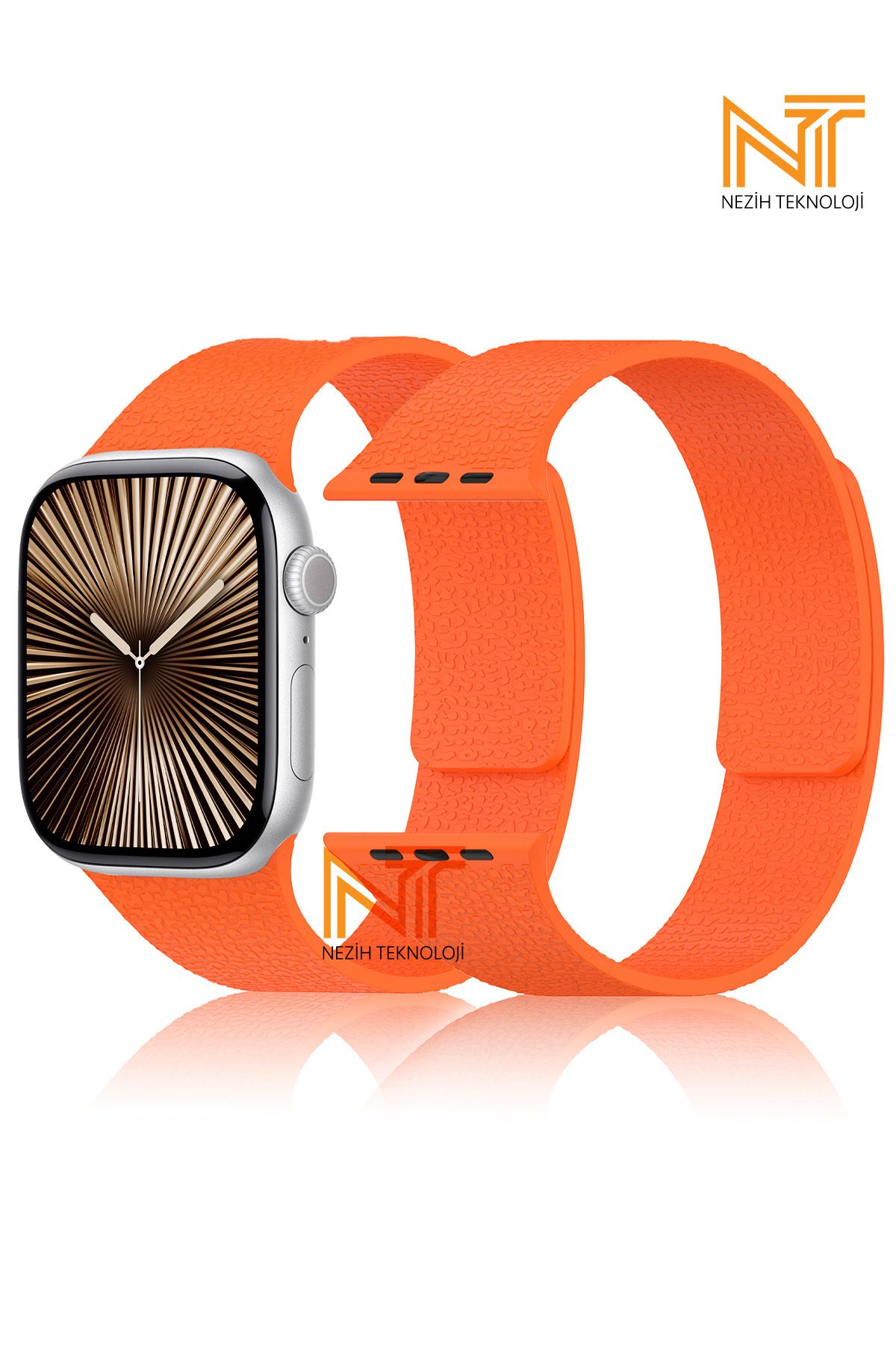 Nezih Case Apple Watch 3/4/5/6/7/8/9/10/se/ultra/ultra2 44mm/46mm/49mm Uyumlu Kabartma Desen Silikon Kordon