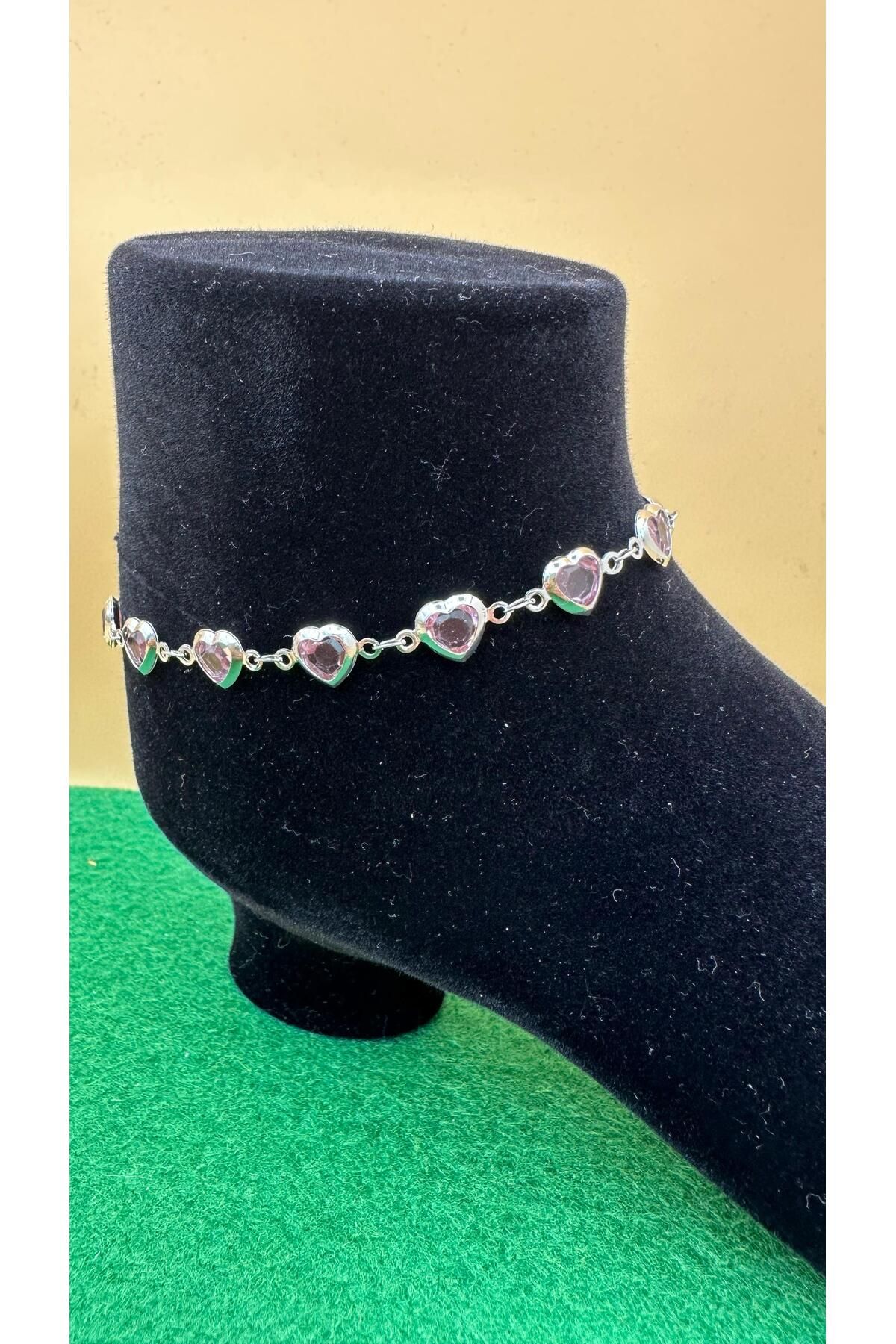 Gül Accessory Pembe Kalpli Zirkon Taşlı Gümüş Renk Halhal