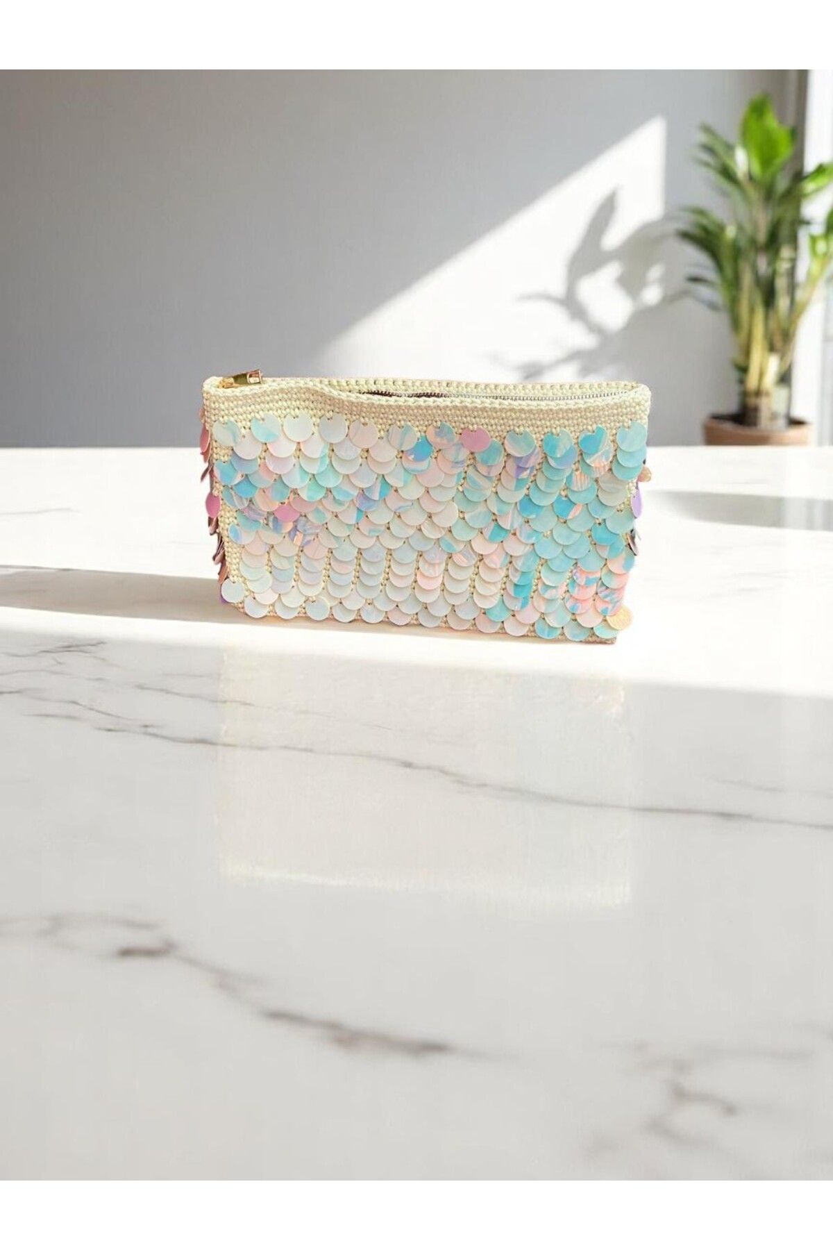 AxeIon Işıltılı Pul Detaylı ve Davet Clutch Çanta
