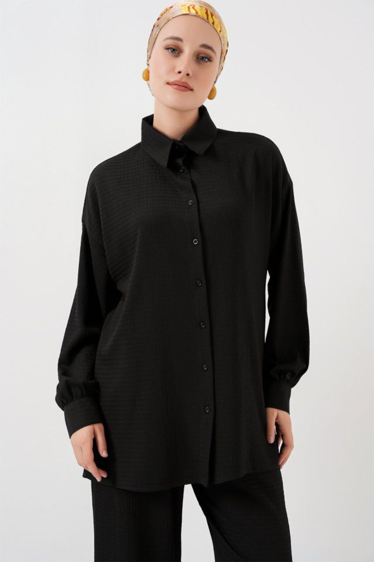 leyla sanat sanata yeni bir bakış açısı-Leyla Sanat Sanata a New Perspective Knitted Hijab Bottom Top Set 6711 - Black 2