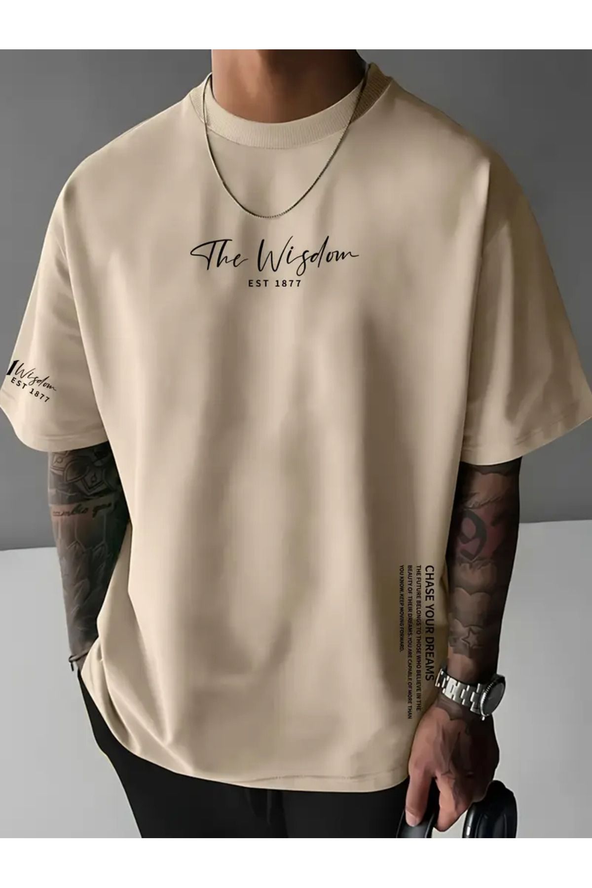 LAND MODA Erkekler için "The Wisdom EST 47.68 metre Grafik Tişört - İlham Verici Alıntı ile