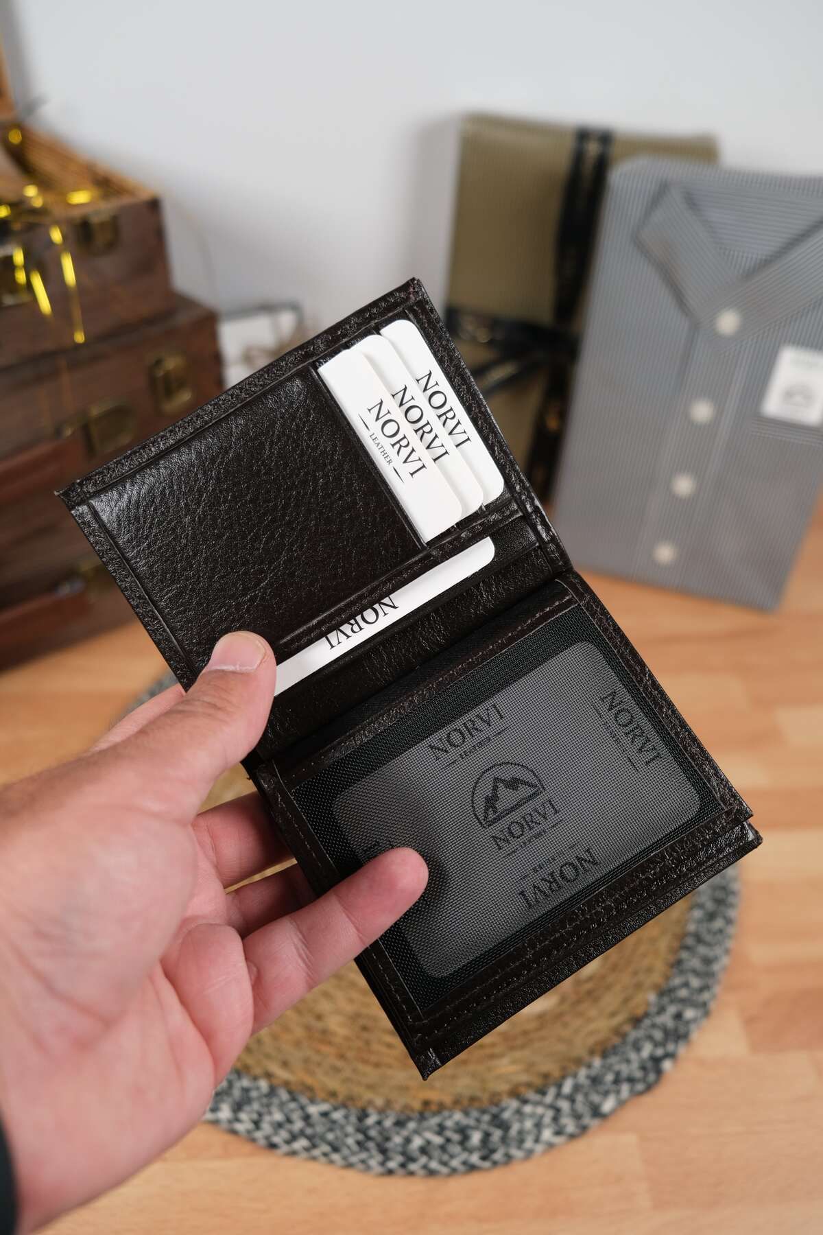 Norvi Leather Madeni Para Gözlü Hakiki Deri Cüzdan Siyah Renk