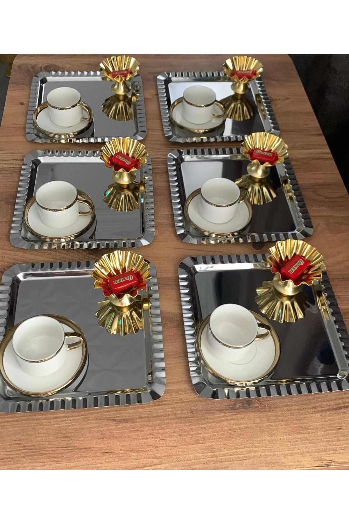 Home kahve çay sunum tepsisi ve fırfırlı lokumluk drajelik takım set
