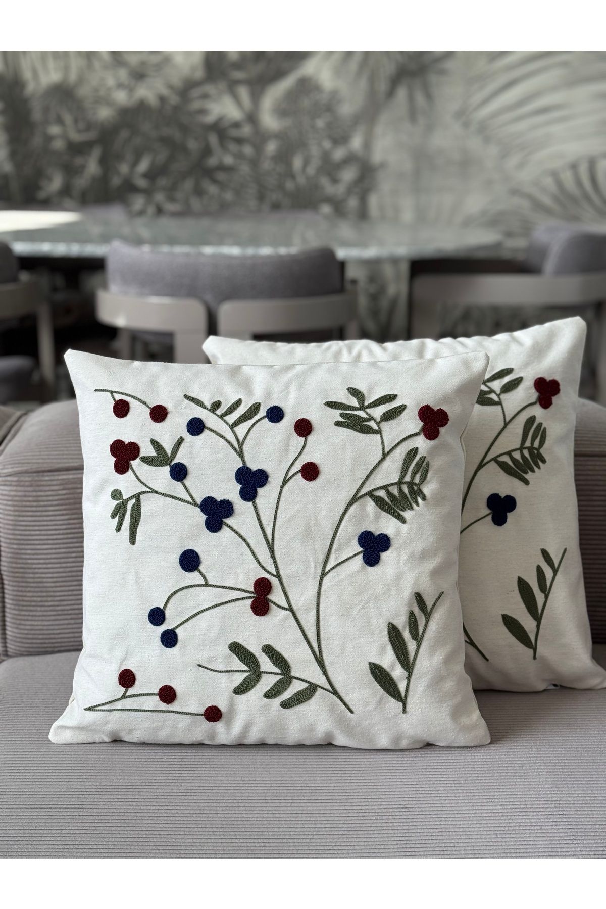 Skhome Üzüm Dalı Punch işlemeli Kırlent Kılıfı 1 Adet 43x43cm(PNC-122)