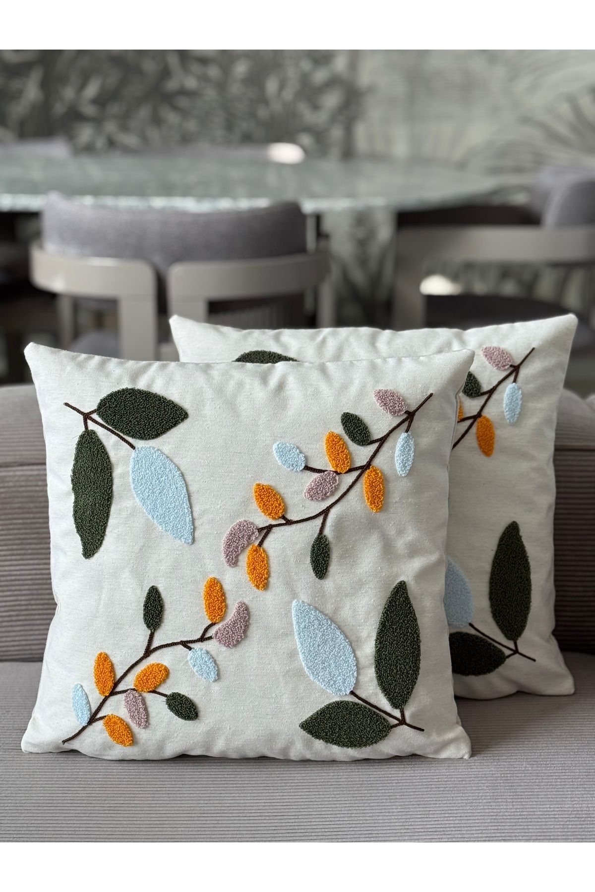 Skhome Sarmaşık Punch işlemeli Kırlent Kılıfı 1 Adet 43x43cm(PNC-127)