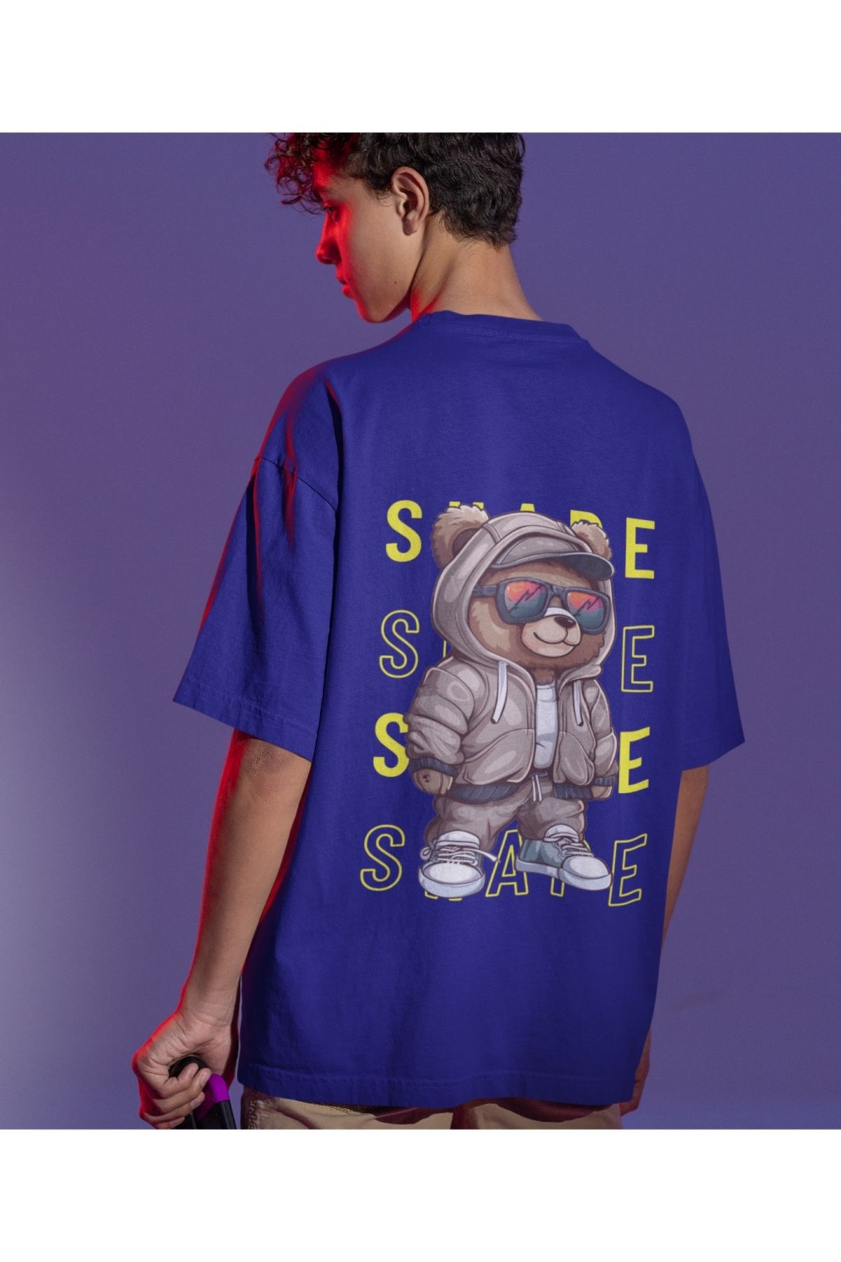 Terziligiyin Cool Bear Baskılı Oversize Erkek Tişört – Hava Alabilen 100% Pamuk