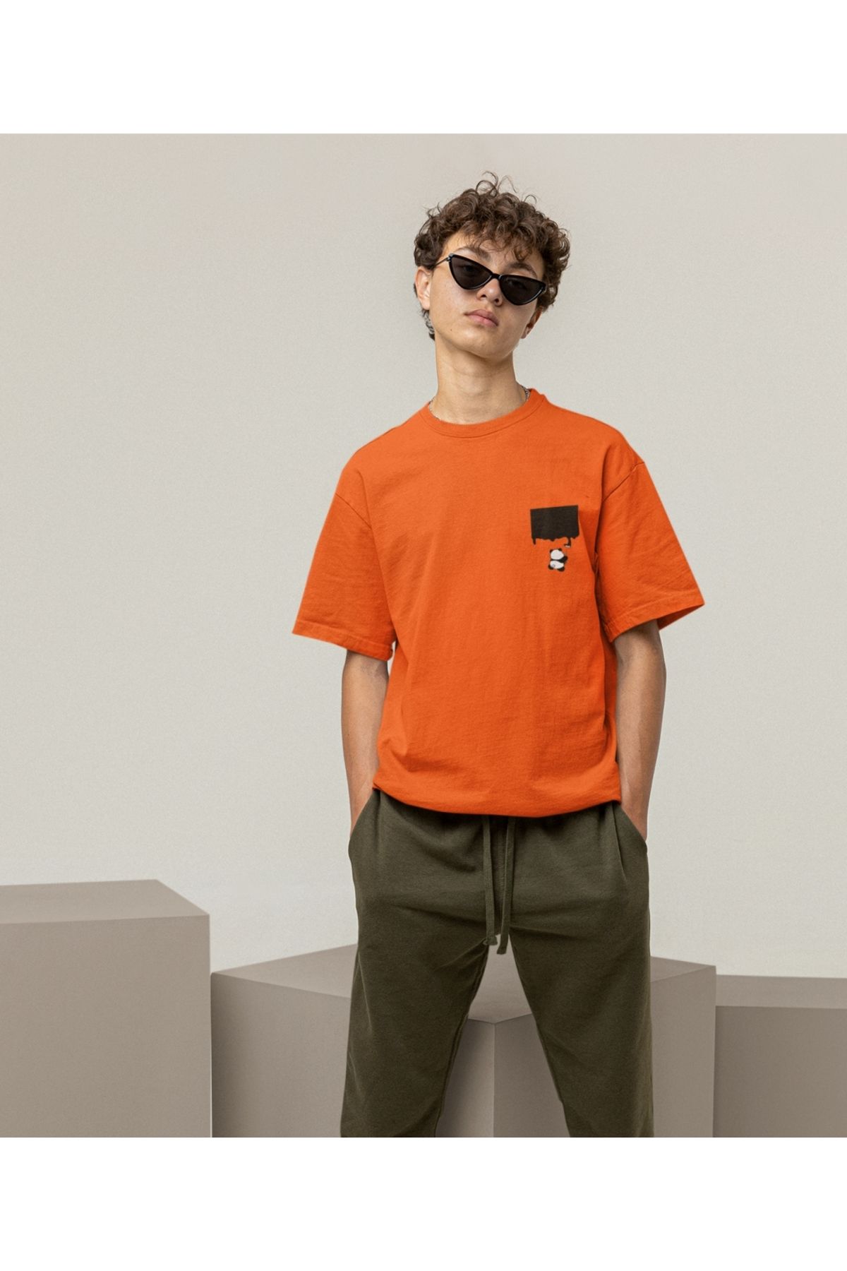 Terziligiyin Drip Panda Baskılı Oversize Erkek Tişört