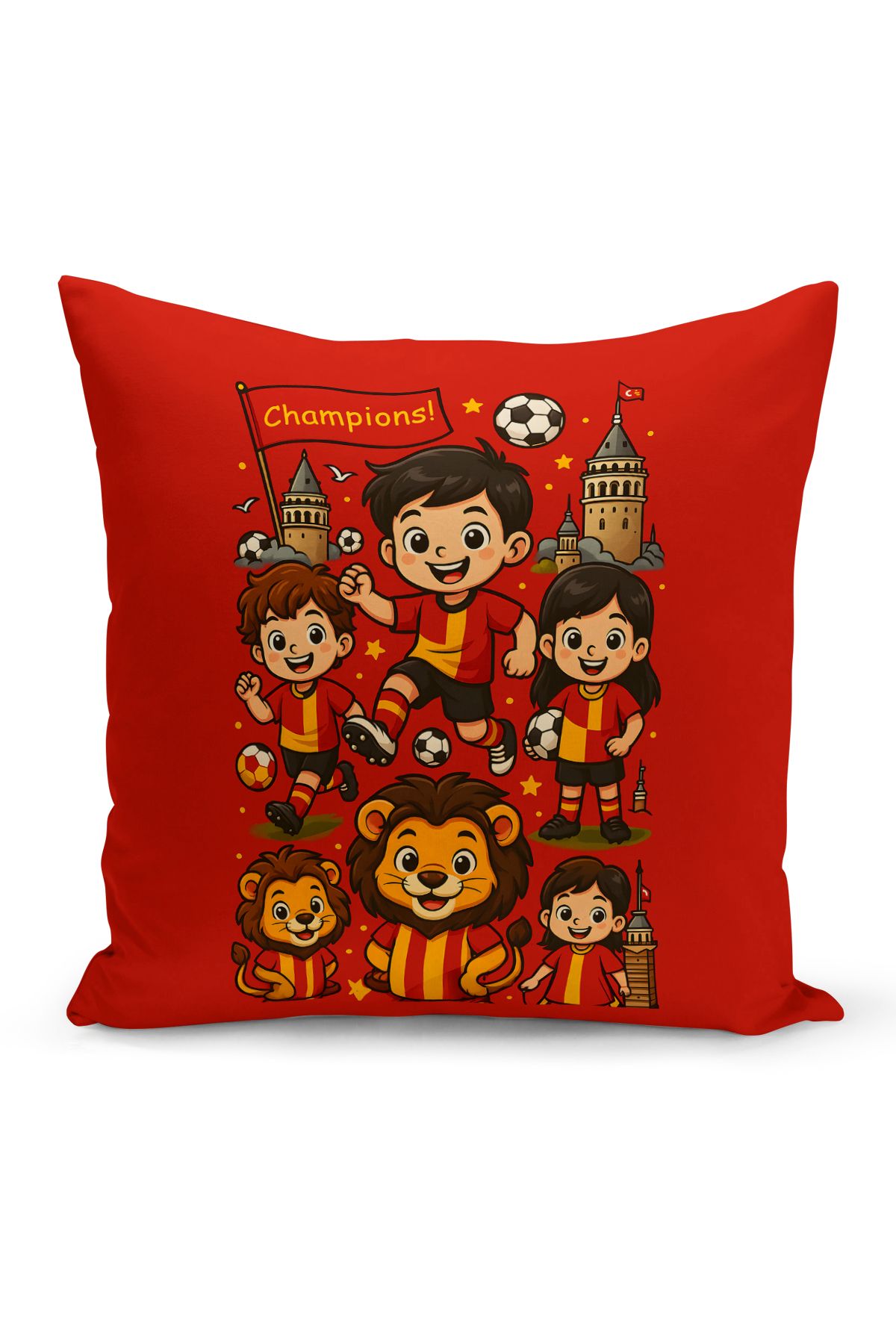 Bertille Home Çocuk Bebek Sarı Kırmızı Taraftar Futbol Serisi Kırlent Kılıfı (Cushion Cover)