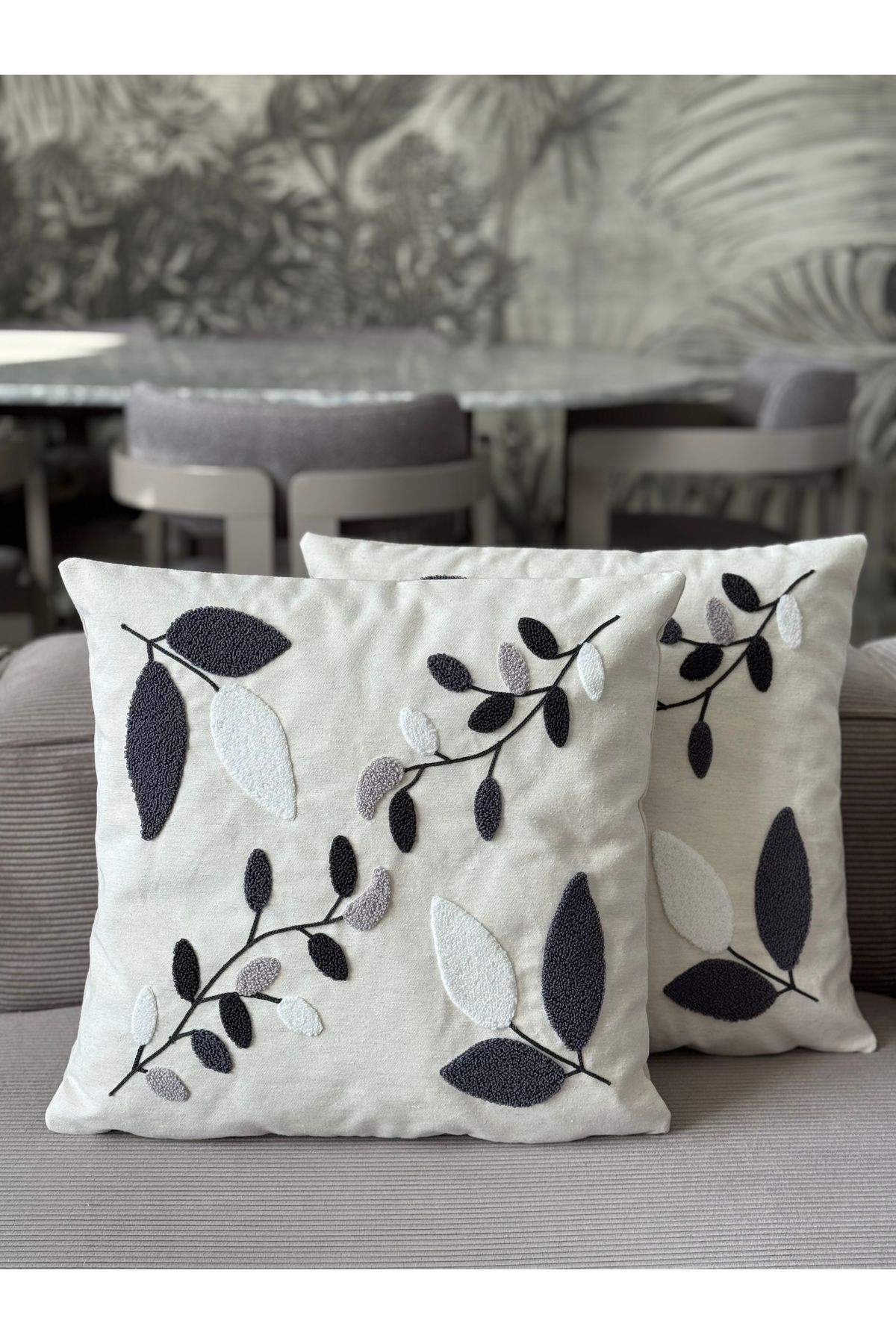 Skhome Sarmaşık Punch işlemeli Kırlent Kılıfı 1 Adet 43x43cm(PNC-123)