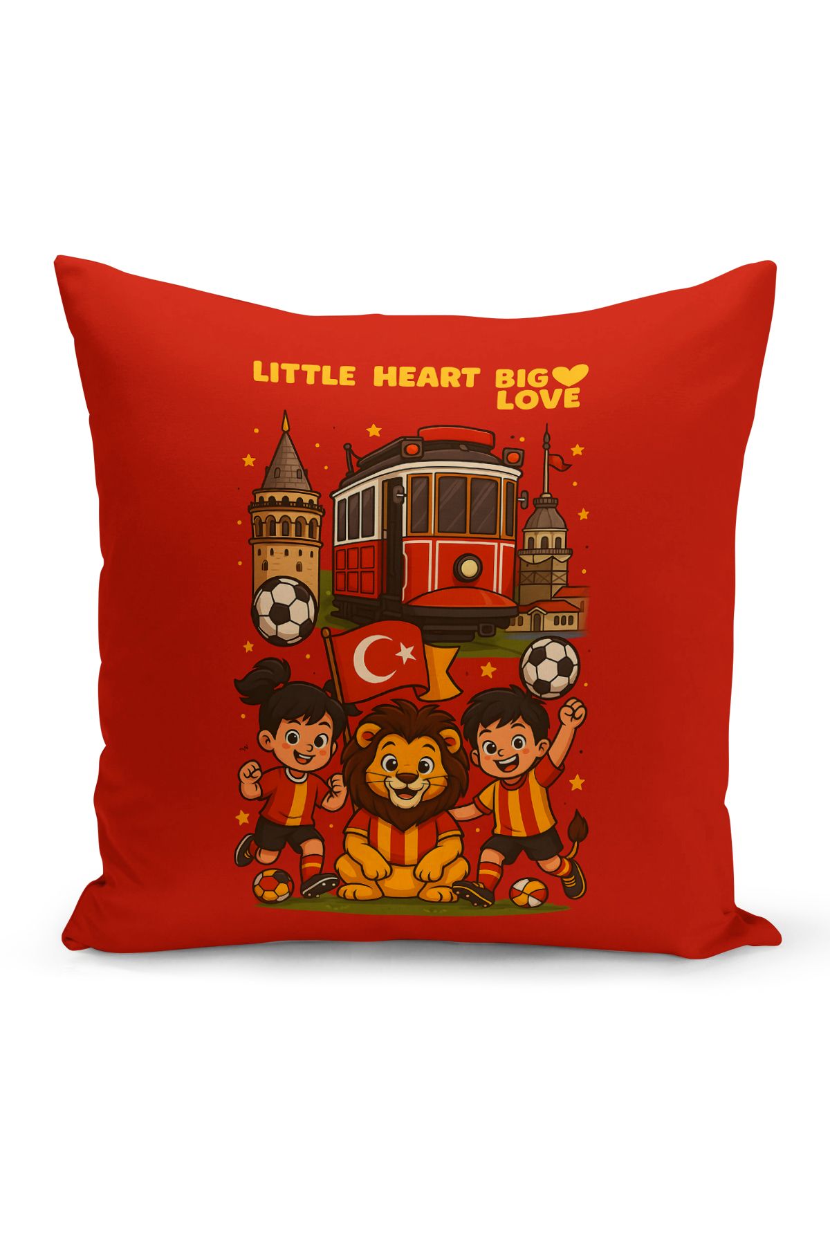 Bertille Home Çocuk Bebek Sarı Kırmızı Taraftar Futbol Serisi Kırlent Kılıfı (Cushion Cover)
