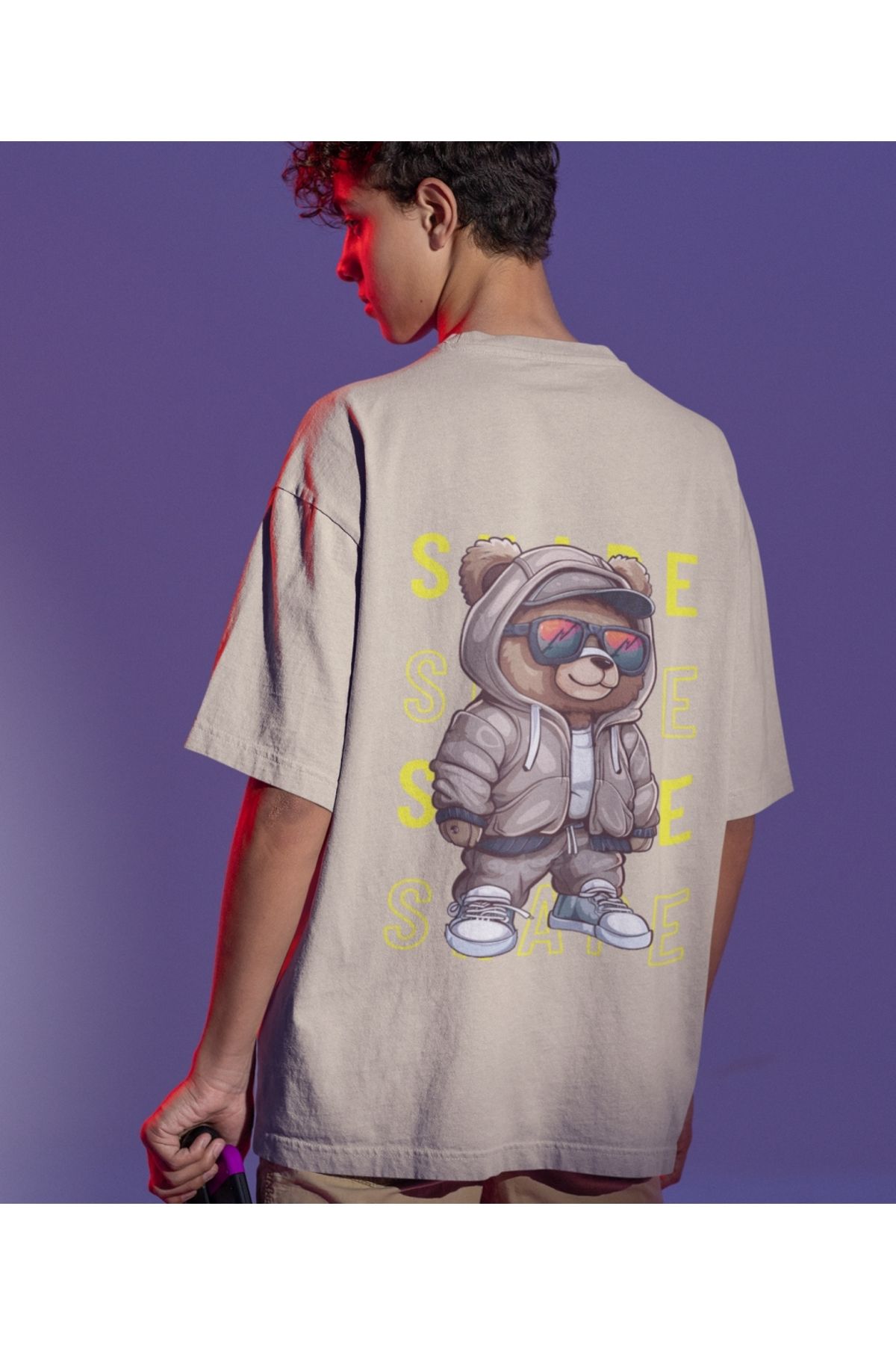 Terziligiyin Cool Bear Baskılı Oversize Erkek Tişört – Hava Alabilen 100% Pamuk