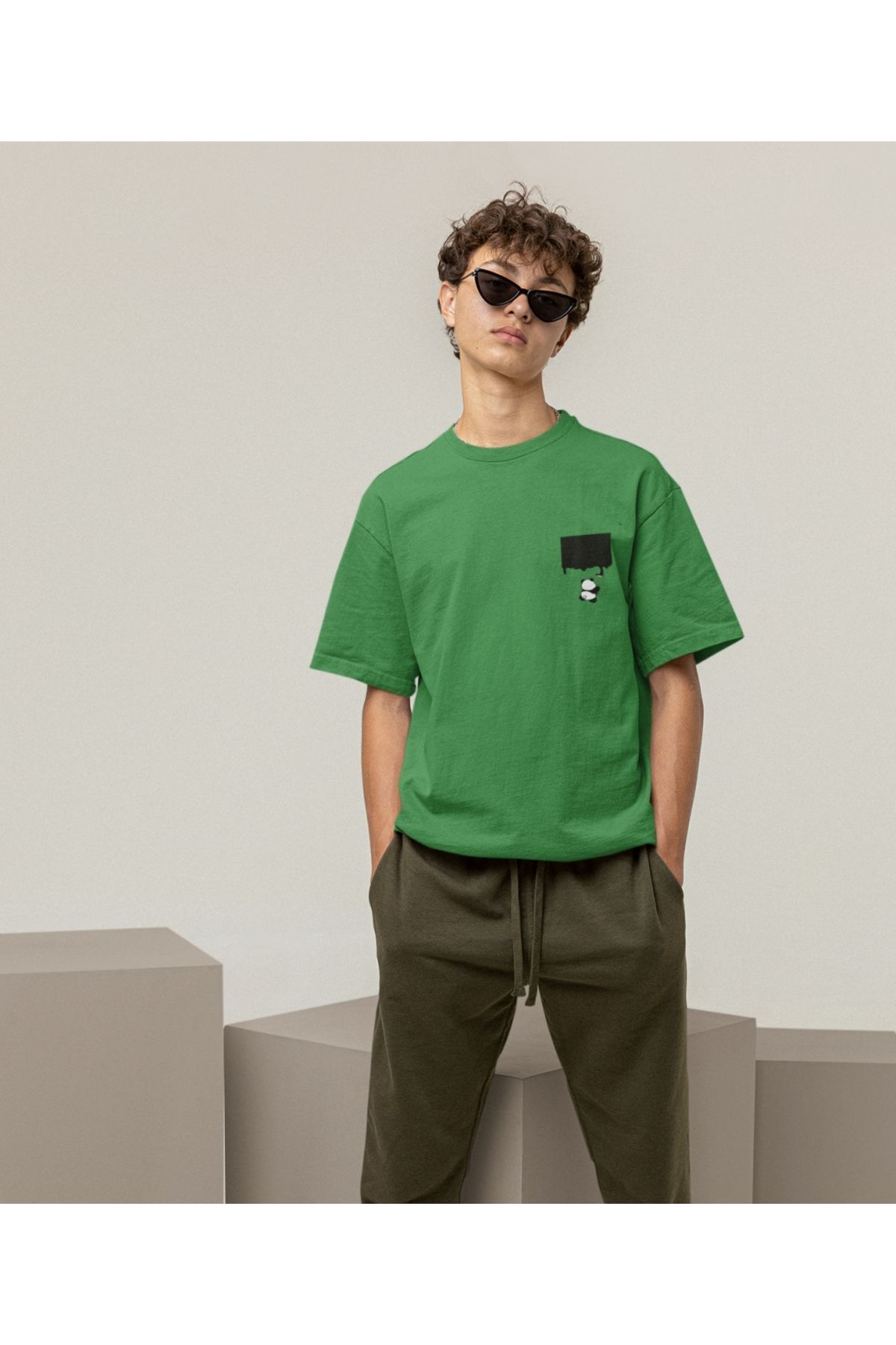 Terziligiyin Drip Panda Baskılı Oversize Erkek Tişört