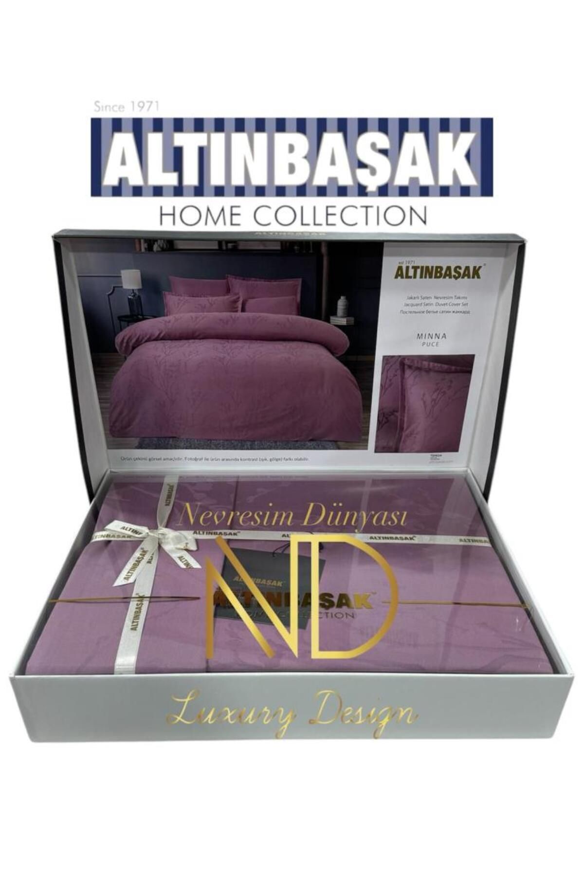 FAYMEM GLOBAL Jakarlı Saten Çift Kişilik Nevresim Takımı Minna Puce