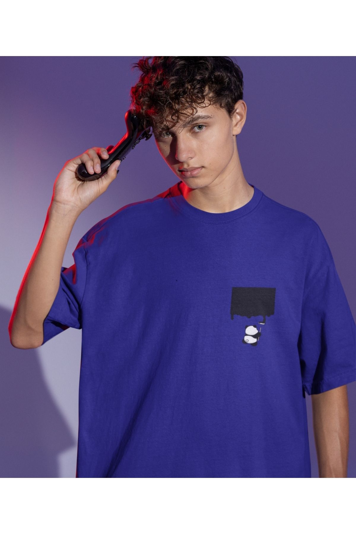 Terziligiyin Drip Panda Baskılı Oversize Erkek Tişört