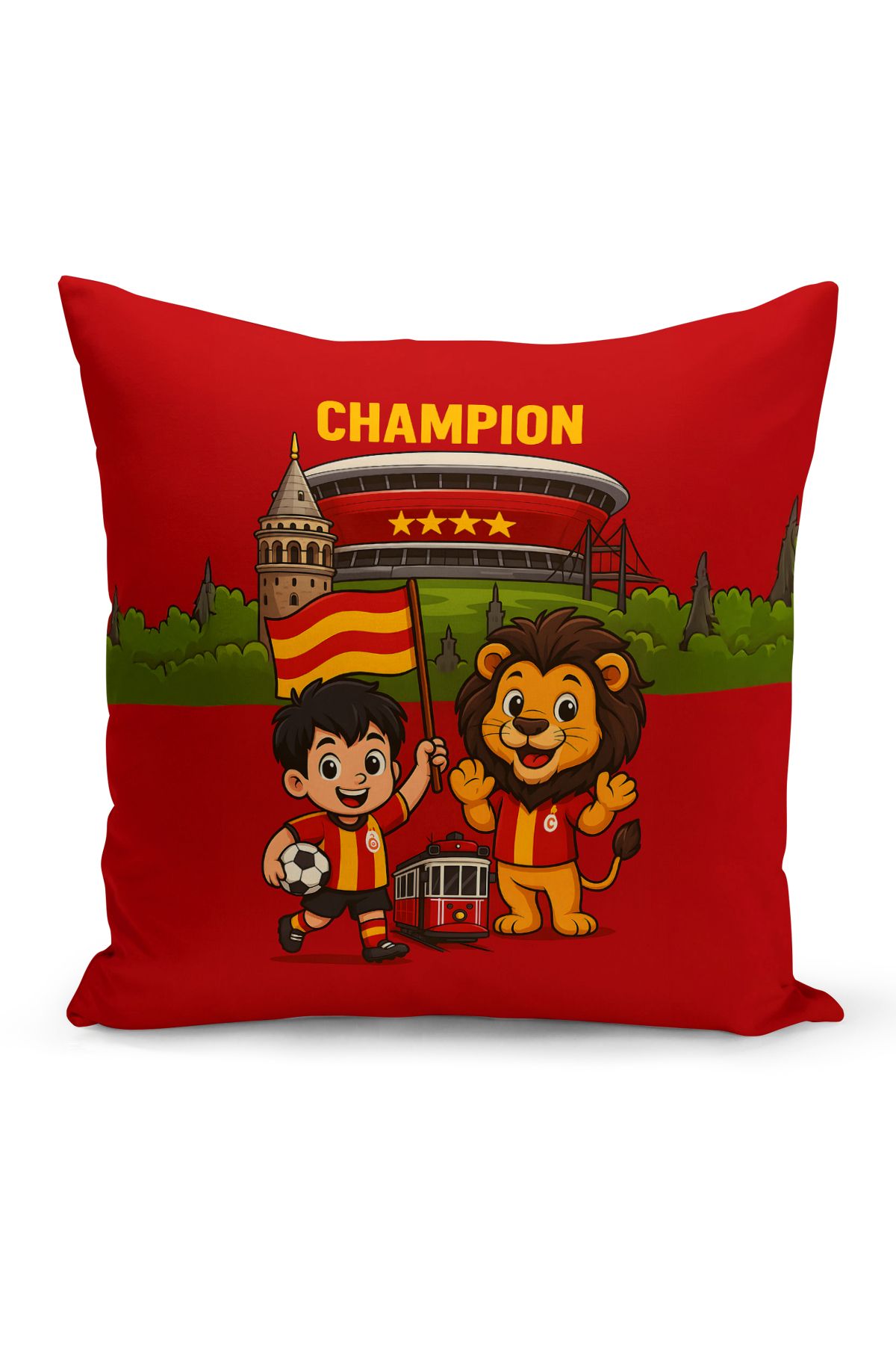 Bertille Home Çocuk Bebek Sarı Kırmızı Taraftar Futbol Serisi Kırlent Kılıfı (Cushion Cover)