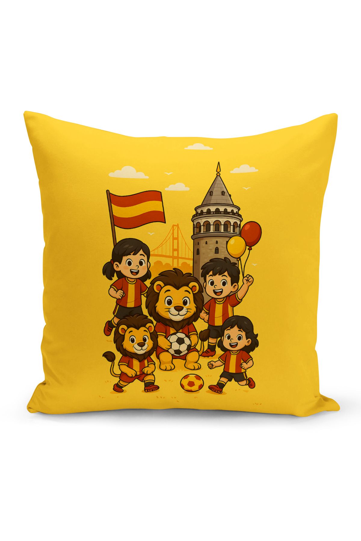 Bertille Home Çocuk Bebek Sarı Kırmızı Taraftar Futbol Serisi Kırlent Kılıfı (Cushion Cover)