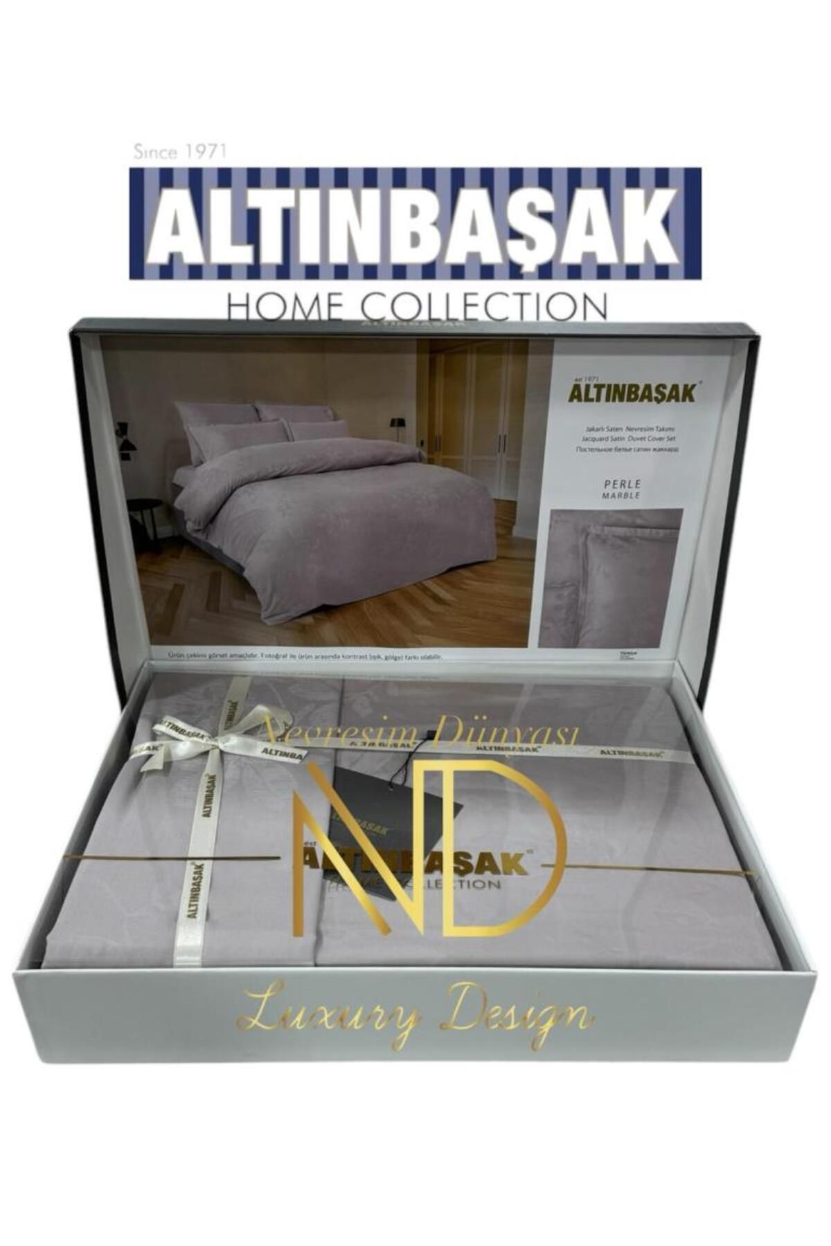 FAYMEM GLOBAL Jakarlı Saten Çift Kişilik Nevresim Takımı Perle Marble