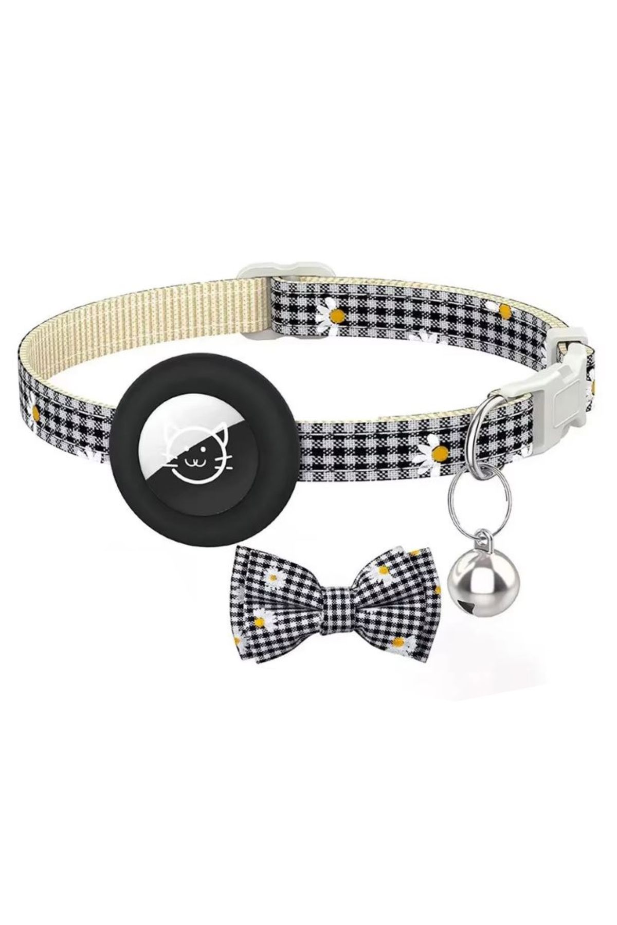 REDz Accessories Zgardă Și Clopoțel Cu Fundă, Anti-pierdere, Animale Mici, Suport Pentru Etichetă De Aer, Textil, Negru - One Size